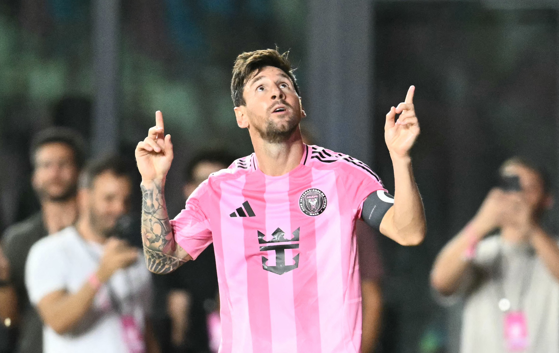 Lionel Messi reacts.