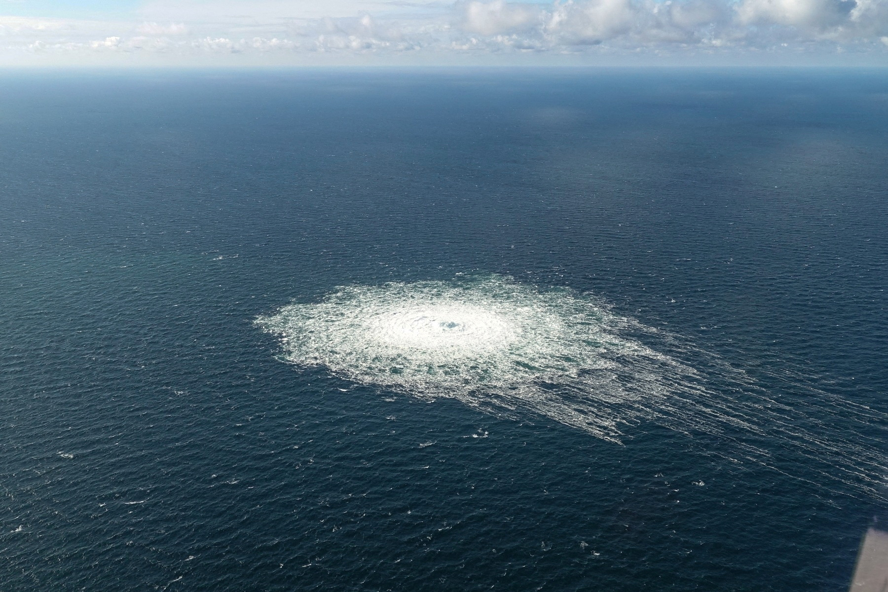 Gas leak at Nord Stream 2 as seen from a Danish interceptor.