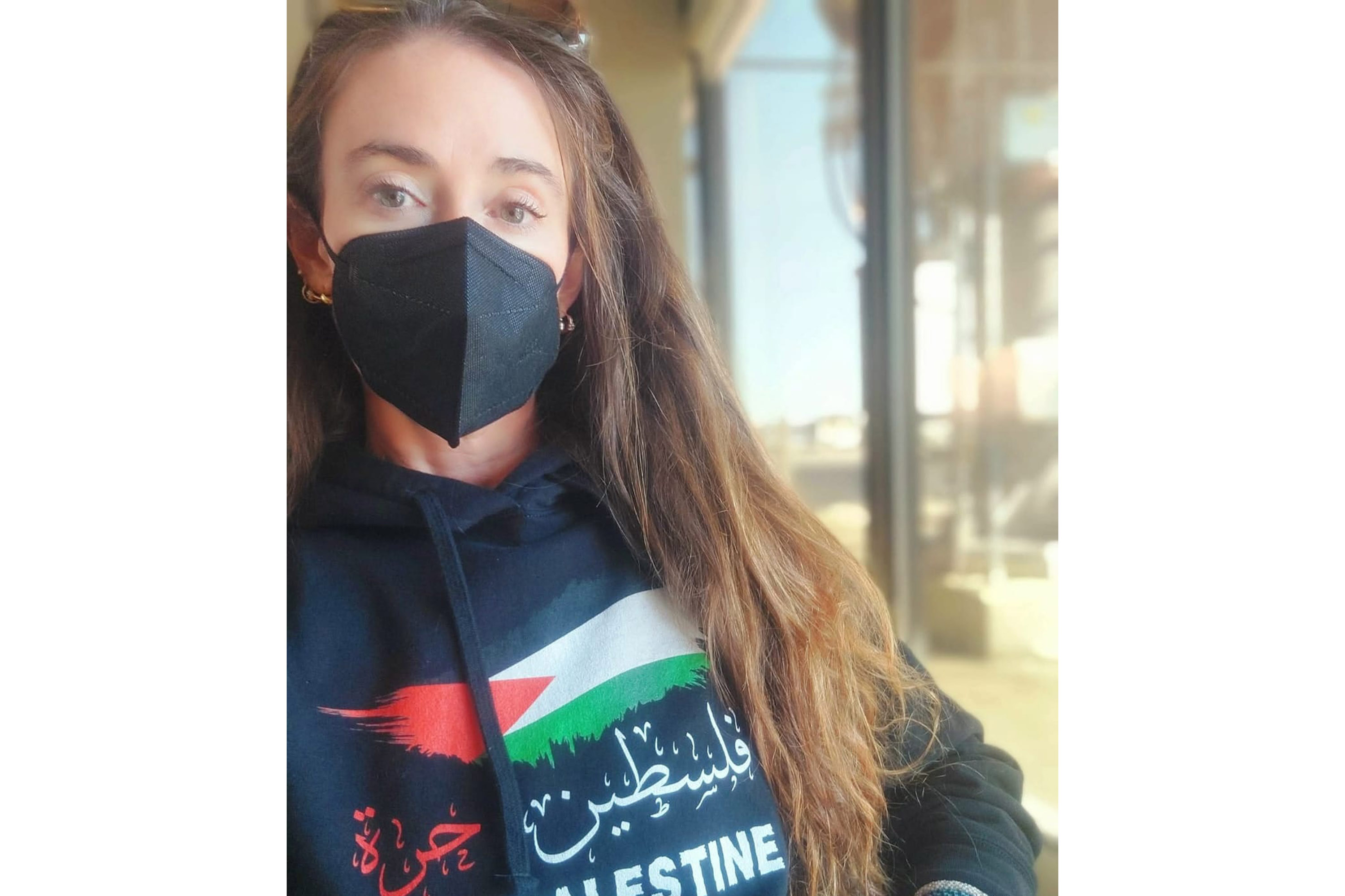 Belen Fernandez in a Free Palestine hoodie