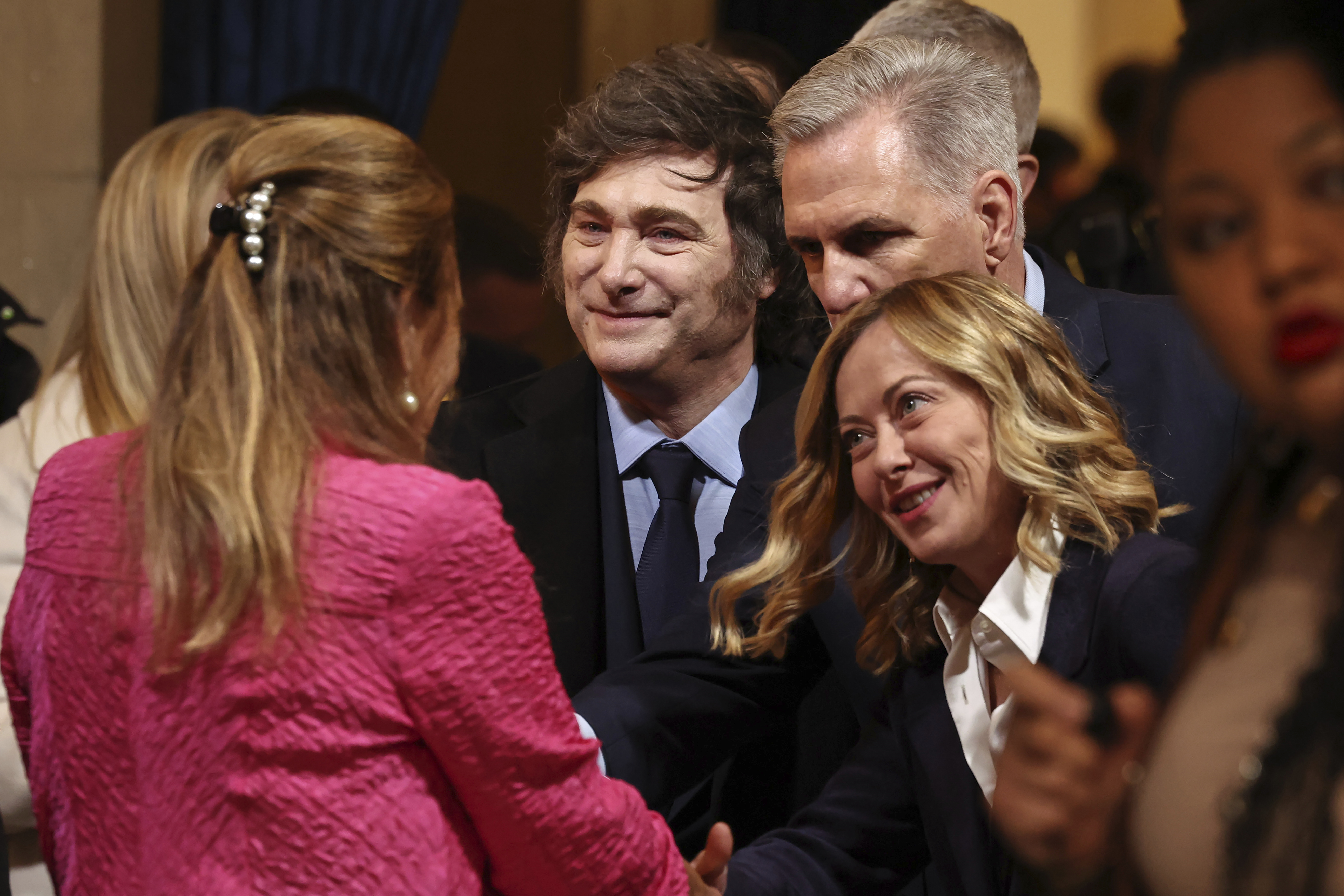 Javier Milei, Kevin McCarthy and Giorgia Meloni at Trump's inauguration