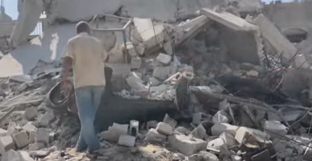 A Palestinian man returning to his neighbourhood has had to set up a makeshift home on top of a decommissioned Israeli armoured vehicle, transforming the machine that once demolished neighbourhoods into the foundation for his temporary shelter.