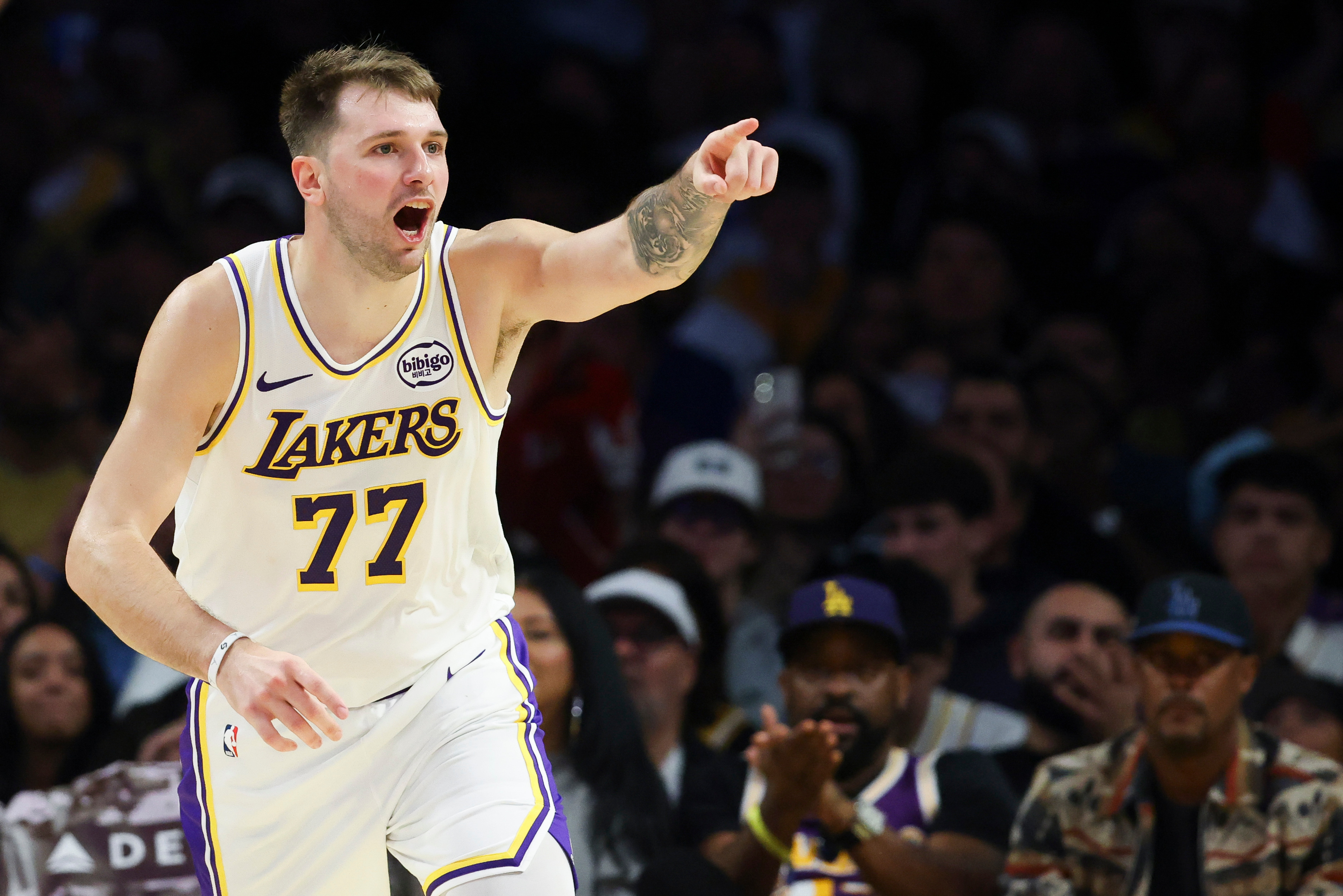 Luka Doncic reacts.
