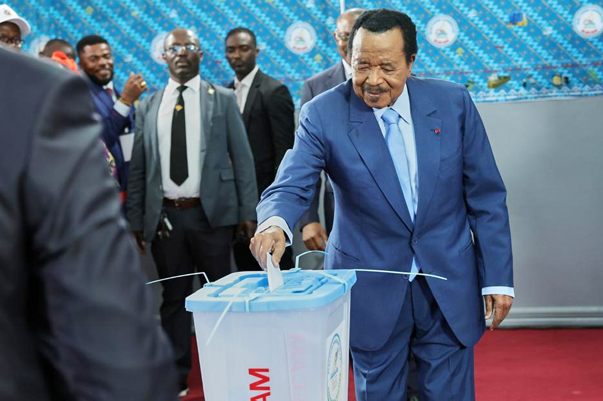 Cameroon’s President Paul Biya casts his ballot in Yaounde, Cameroon, on October 12, 2025, in a presidential election that extended his rule for an eighth term