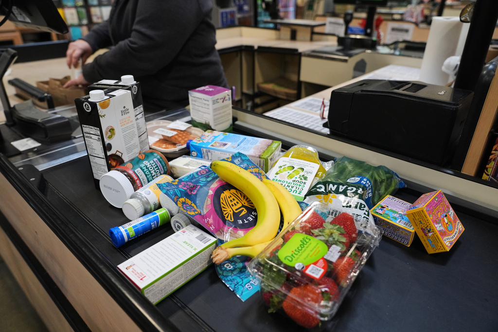 Groceries at a store checkout