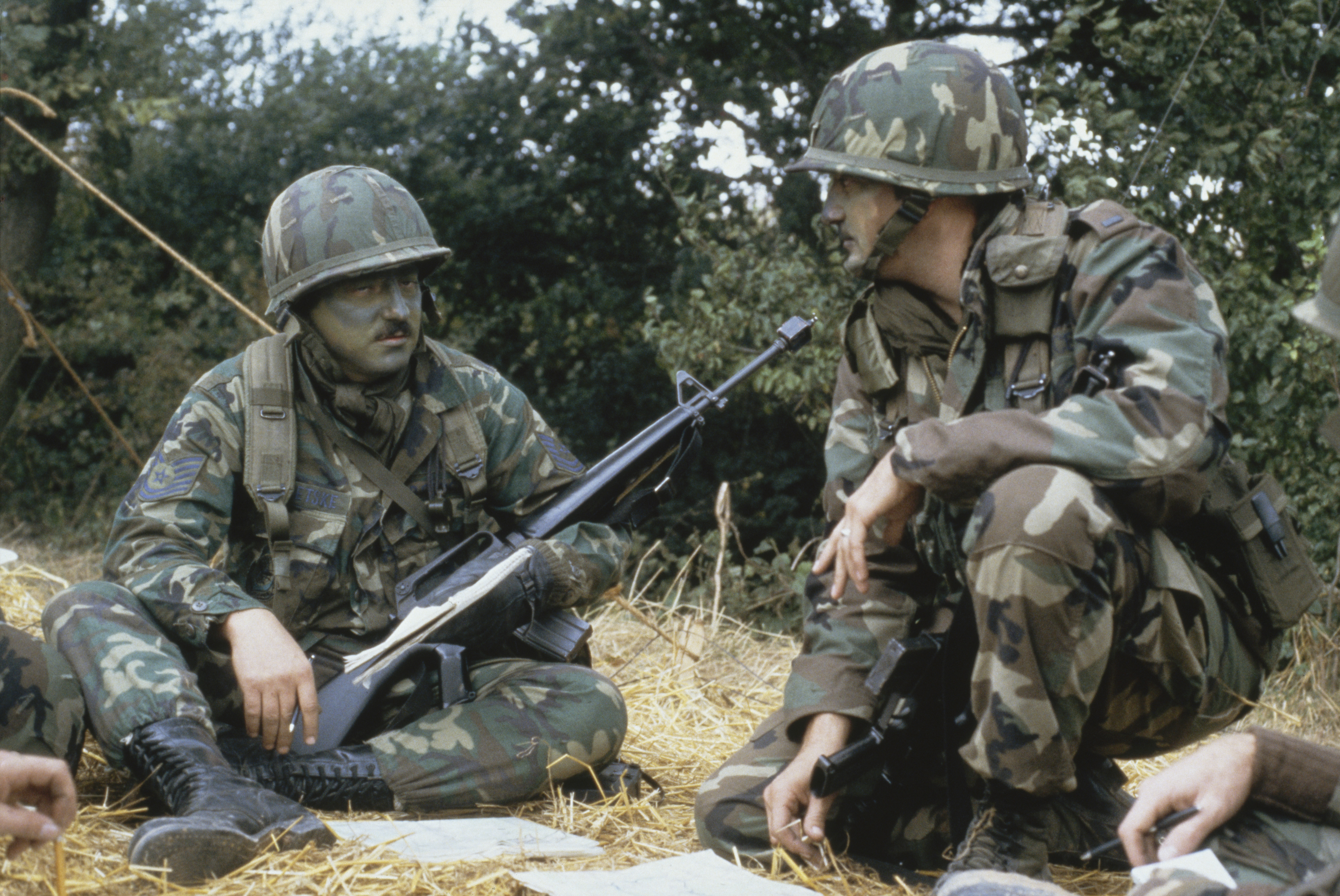 US Marines take a break during the US invasion of Grenada in 1983, codenamed Operation Urgent Fury