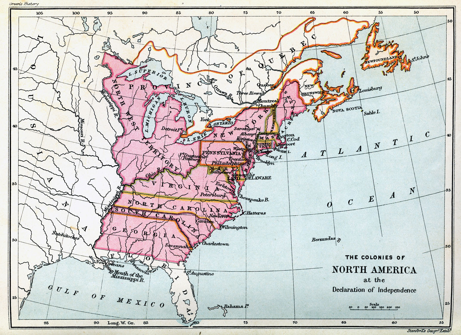 The original 13 colonies of North America in 1776, at the United States Declaration of Independence. Culture Club/Getty Images