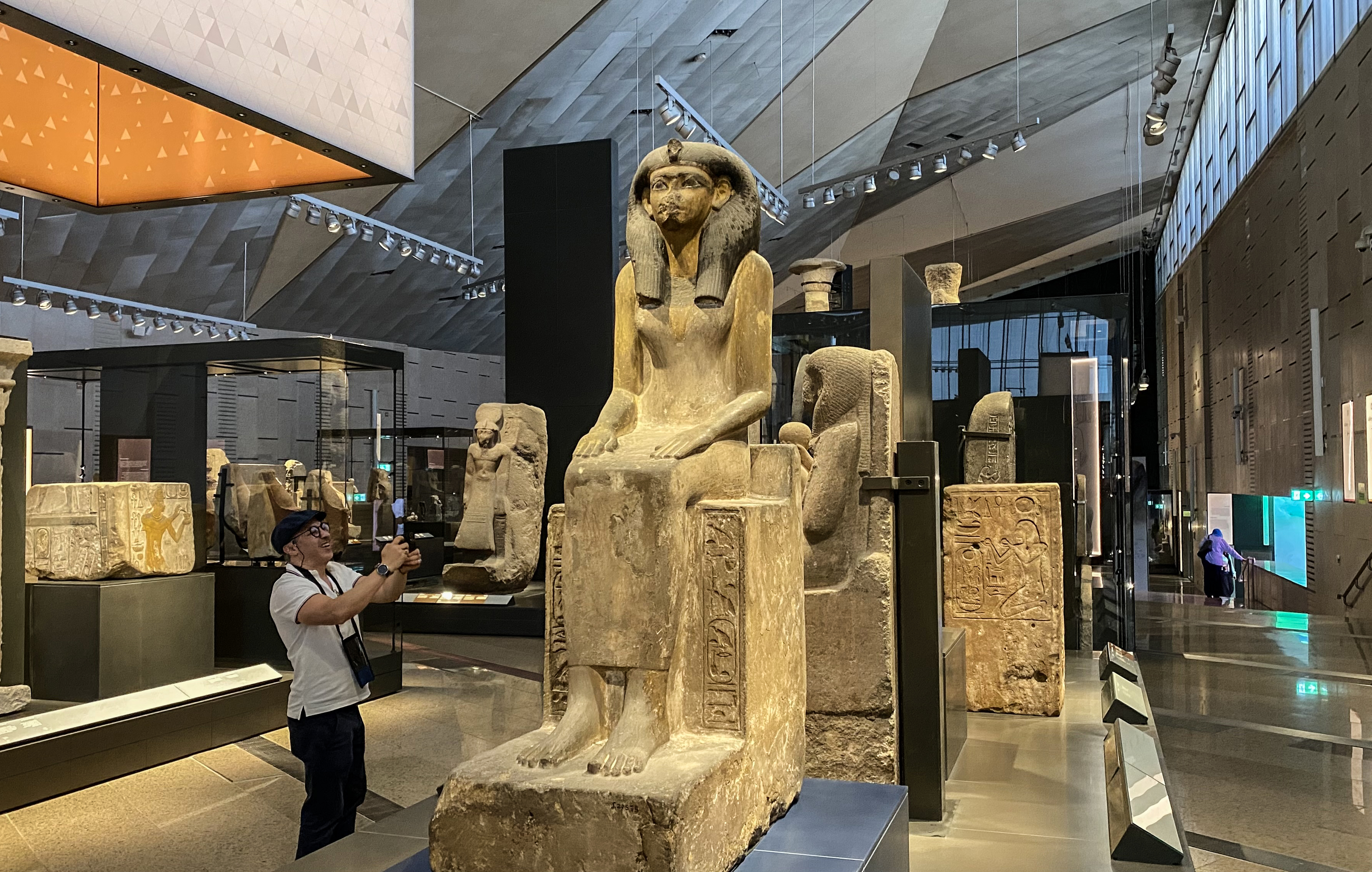GIZA, EGYPT - OCTOBER 15: A view from the Grand Egyptian Museum, "largest museum exhibiting the artifacts of a single country", in Giza, Egypt on October 15, 2024. Built in the city of Giza, where the Egyptian pyramids are located, the museum houses thousands of artifacts starting from the prehistoric period to the pharaonic and Roman periods. In addition to the exhibition area, the museum also includes a children's museum, conference center, auditorium, conservation areas and gardens. (Photo by Mohamed Elshahed/Anadolu via Getty Images)