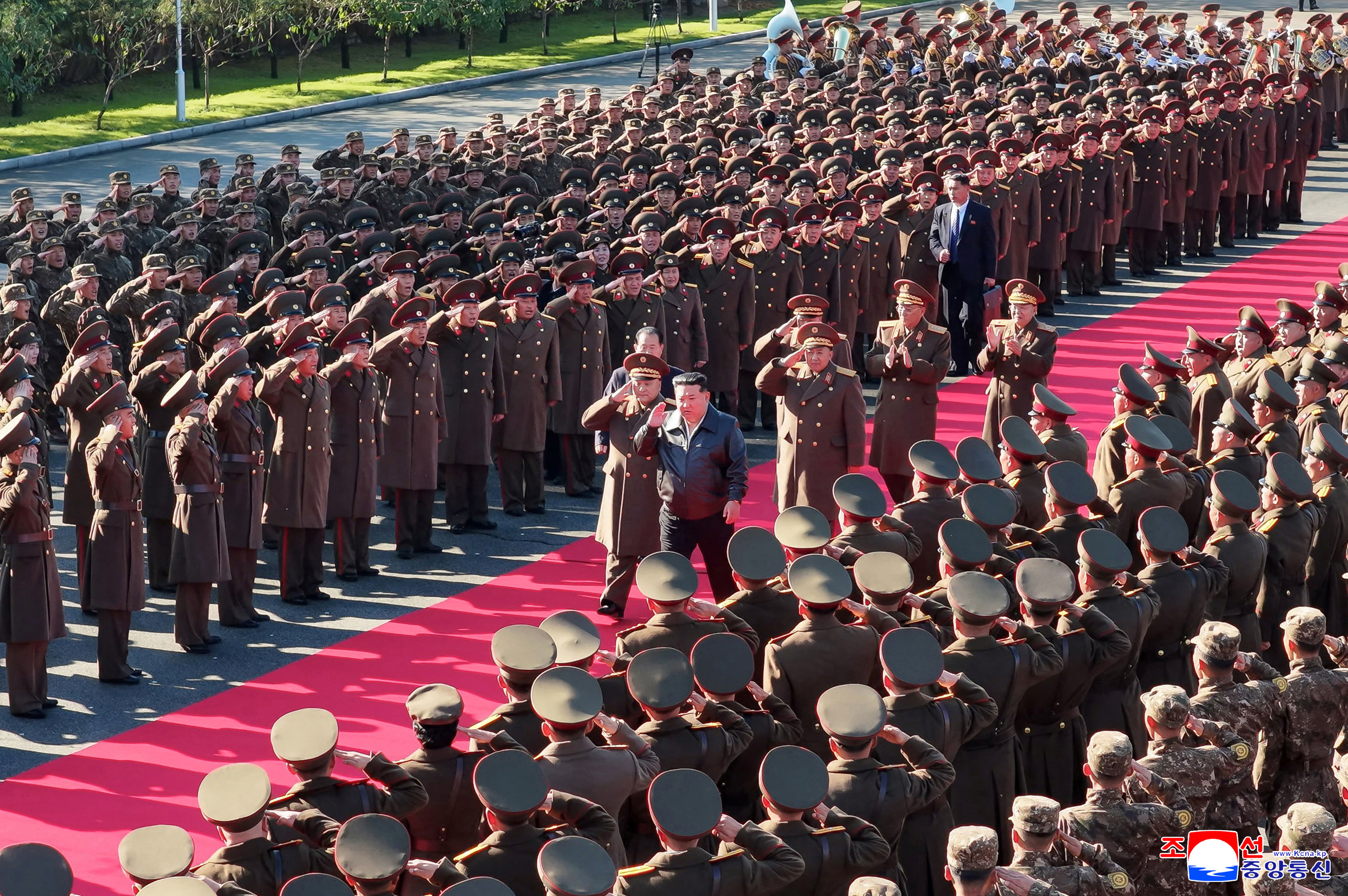 This picture taken on November 1, 2025 and released by North Korea's official Korean Central News Agency (KCNA) on November 2, 2025 shows North Korean leader Kim Jong Un inspecting the headquarters of the 11th Corps of the Korean People's Army at an undisclosed location in North Korea.