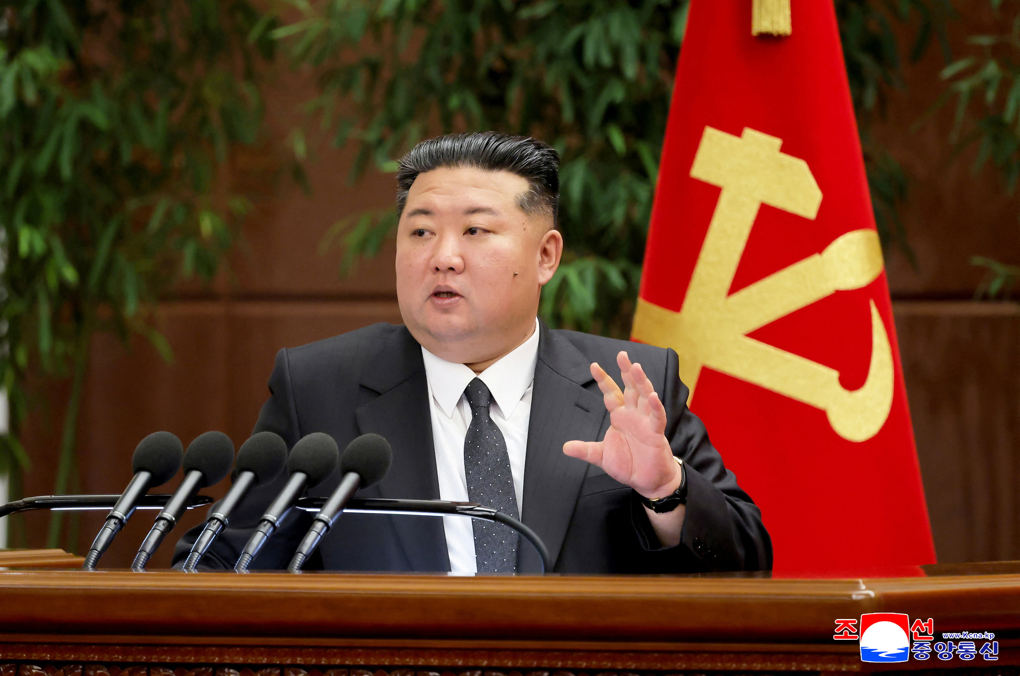 North Korean leader Kim Jong Un presides over the 13th plenary meeting of the Eighth Central Committee of the ruling Workers' Party of Korea, in Pyongyang