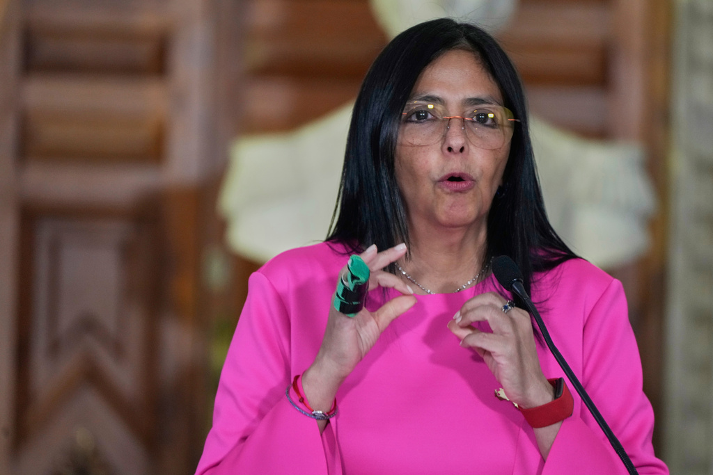 Delcy Rodriguez addresses the press