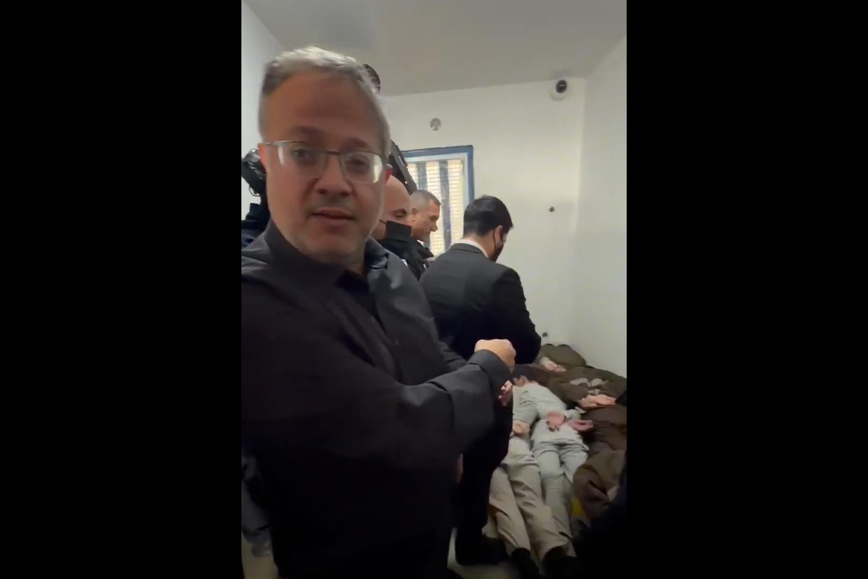 A screenshot from a video showing National Security Minister Itamar Ben Gvir visiting Ofer prison