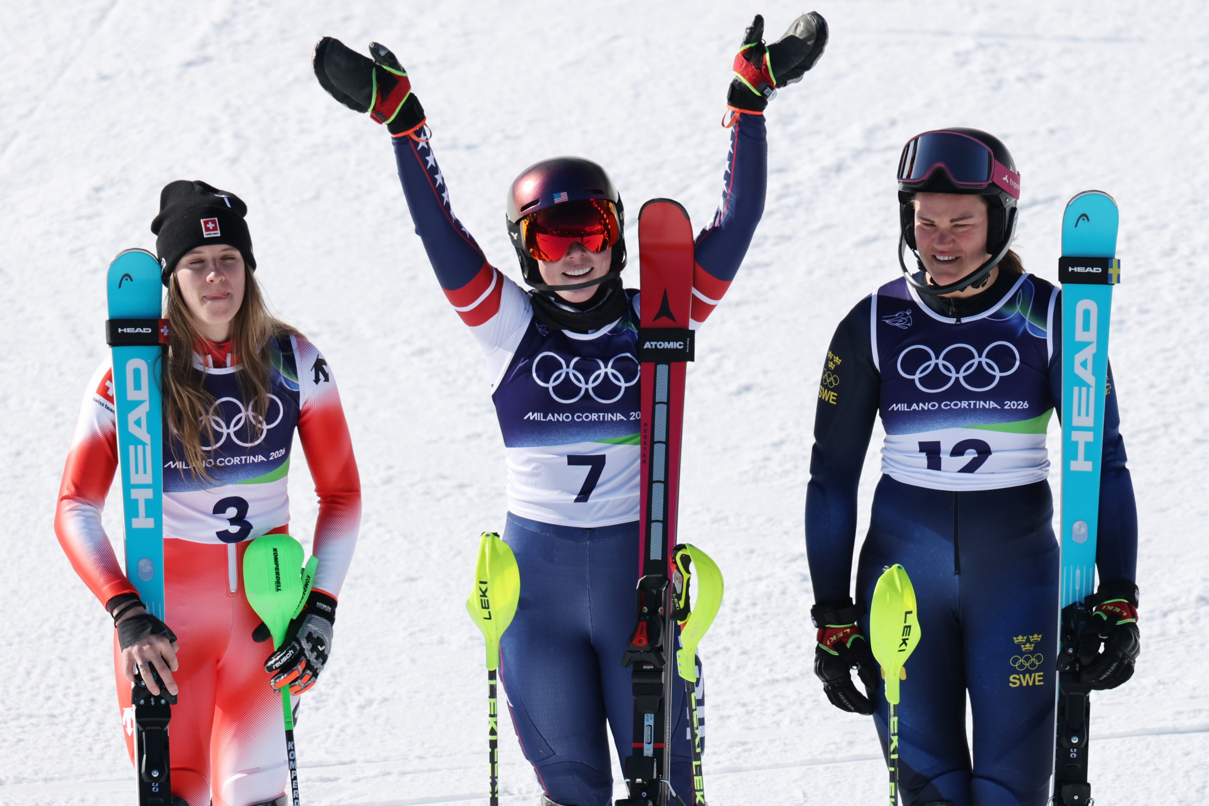Mikaela Shiffrin reacts.