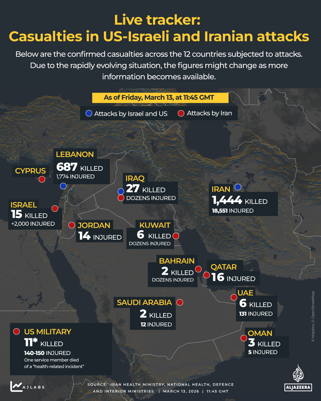 INTERACTIVE - DEATH TOLL - tracker - war - US Israel and Iran attacks - March 13, 2026-1773404159