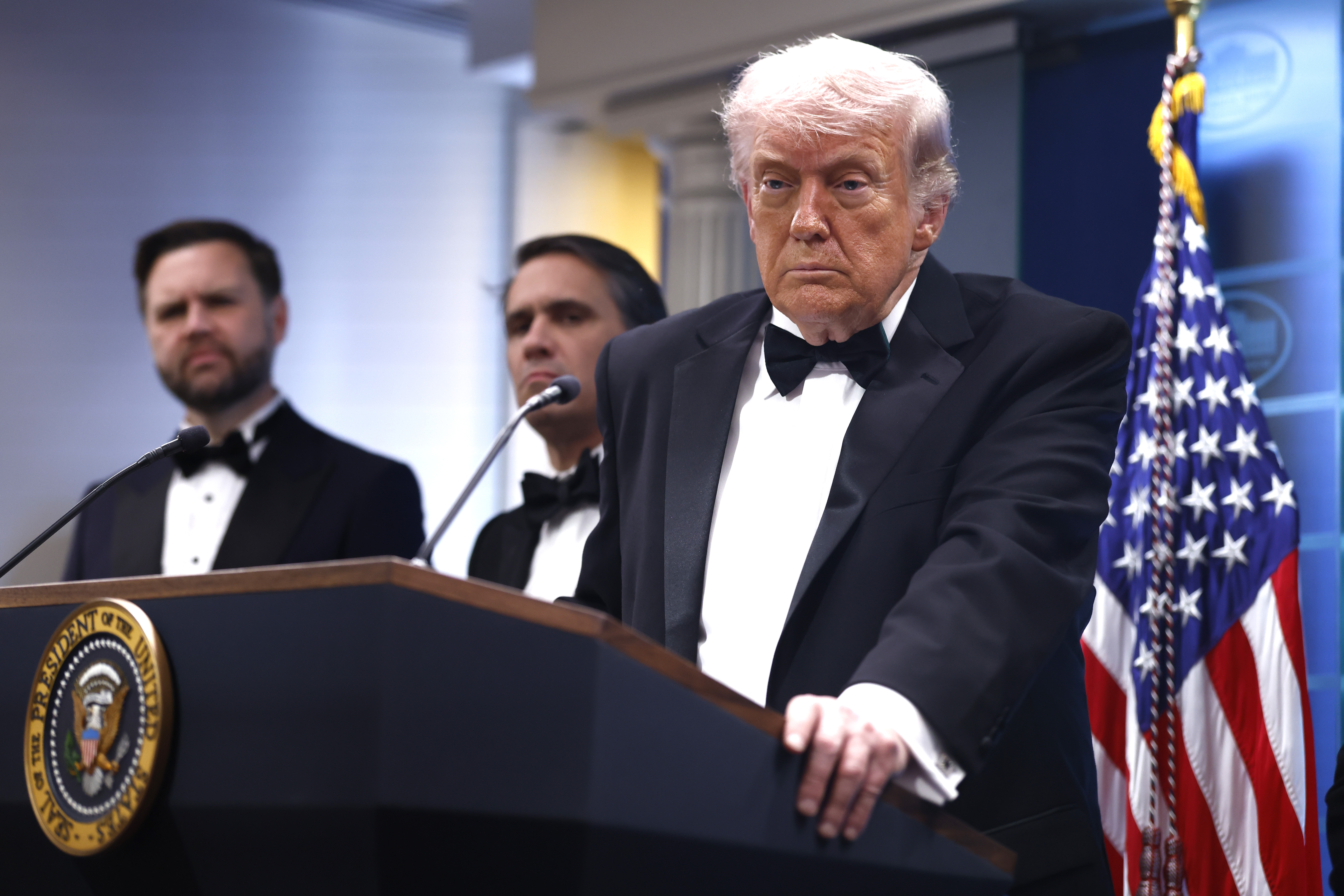 US President Donald Trump speaks to reporters at the White House