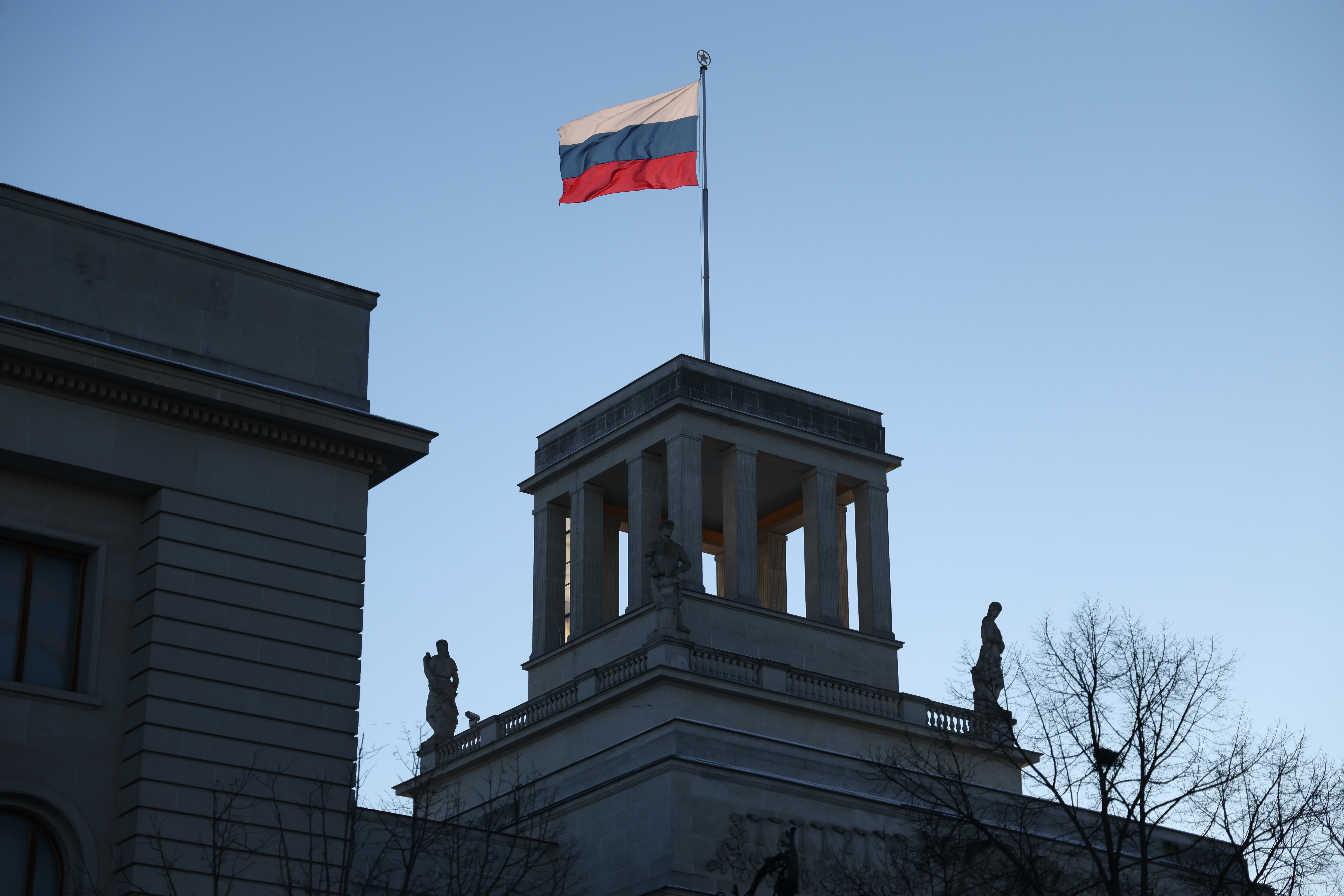 BERLIN GERMANY - JANUARY 11: The Russian flag flies over the Russian Embassy on January 11, 2026 in Berlin, Germany. Relations between Russia and Germany have declined dramatically since Russia's 2022 invasion of Ukraine. (Photo by Sean Gallup/Getty Images)