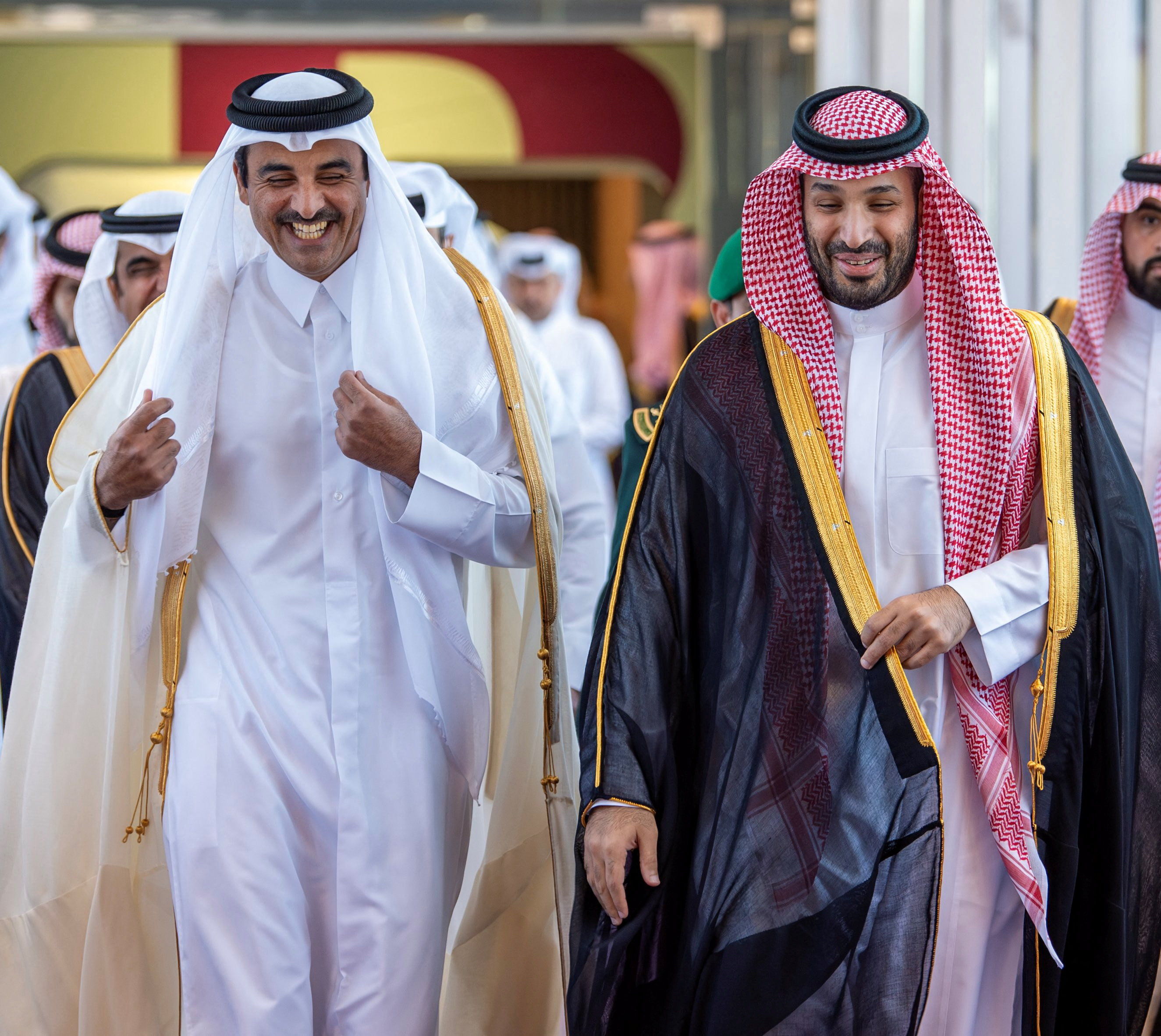 Saudi Crown Prince Mohammed bin Salman receives The Emir of Qatar, Sheikh Tamim bin Hamad Al Thani ahead of an exceptional meeting of the Gulf Cooperation Council (GCC), the first in-person meeting of Gulf leaders since their states became a front in the Iran war two months ago, In Jeddah, Saudi Arabia, April 28, 2026. Bandar Algaloud/Courtesy of Saudi Royal Court/Handout via REUTERS THIS IMAGE HAS BEEN SUPPLIED BY A THIRD PARTY