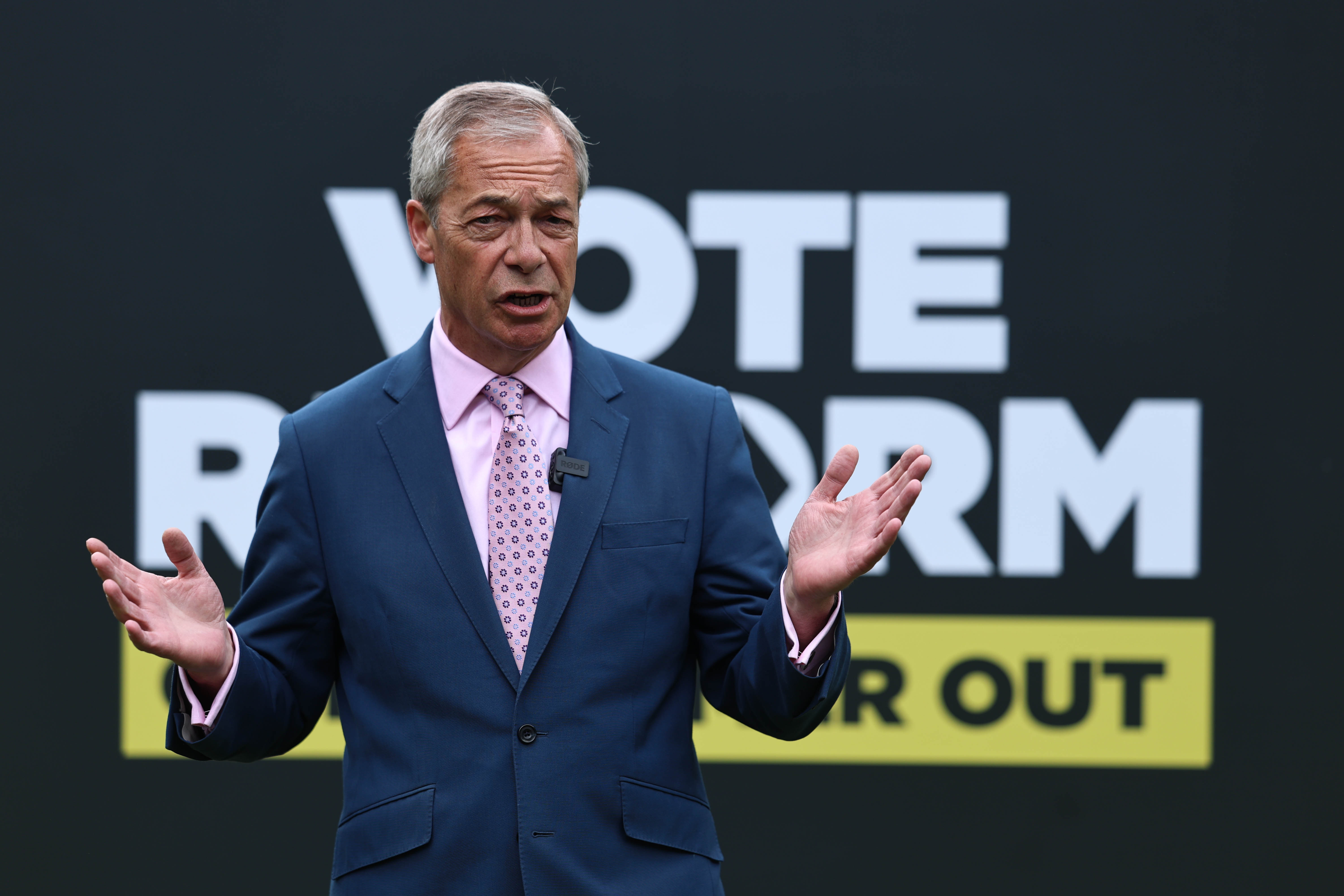 epa12935826 Reform Party leader Nigel Farage poses during a media call in London, Britain, 06 May 2026. Local elections will take place across United Kingdom on 07 May 2026. EPA/NEIL HALL