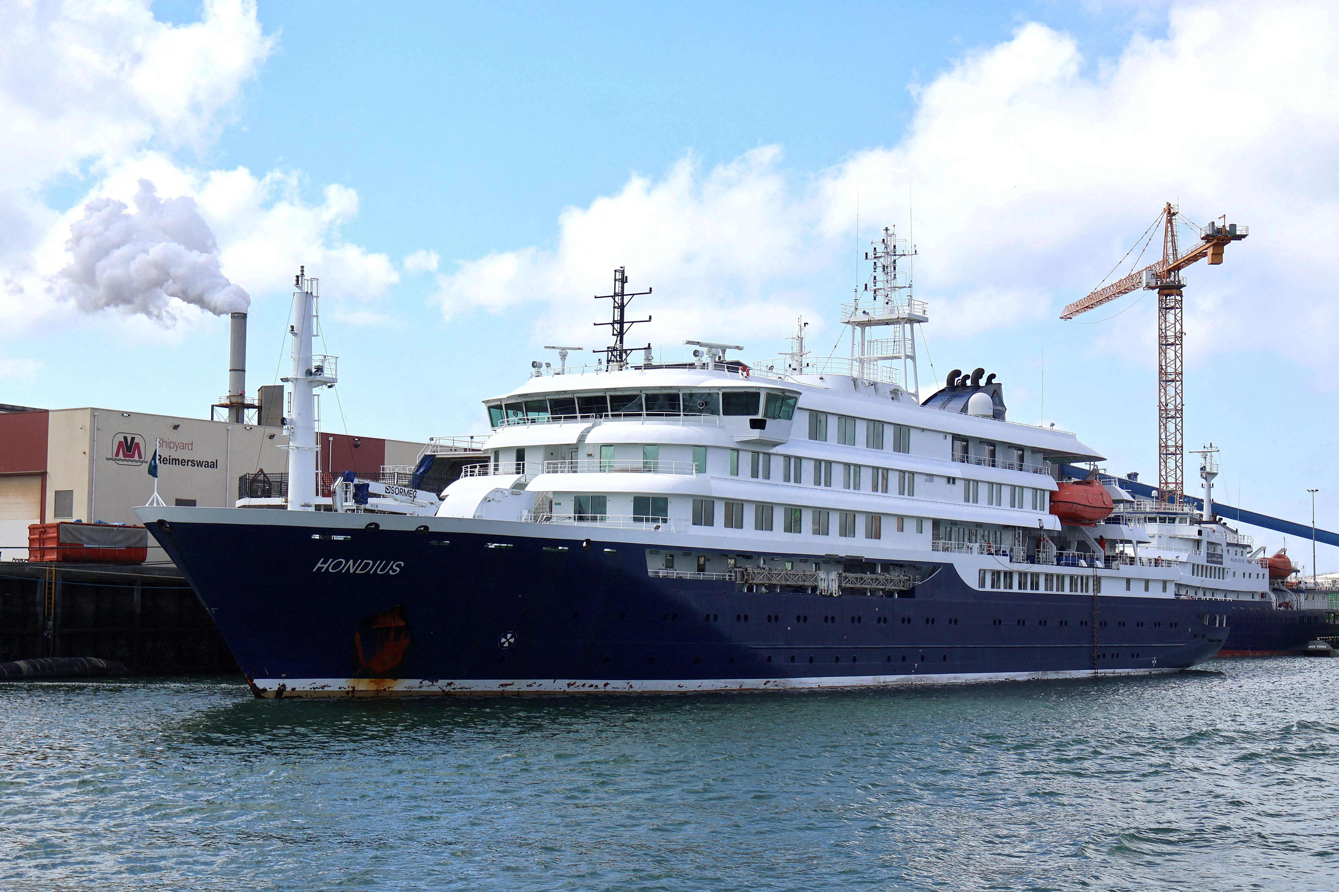 An archive image of the cruise ship Hondius, in Vlissingen, Netherlands May 17, 2025. The MV Hondius, a Netherlands-based cruise ship, was hit by a suspected outbreak of hantavirus, authorities and media reports said on May 3, 2026. IMAGE OBTAINED BY REUTERS/Handout via REUTERS THIS IMAGE HAS BEEN SUPPLIED BY A THIRD PARTY NO RESALES. NO ARCHIVES. TPX IMAGES OF THE DAY VERIFICATION: - Reuters confirmed the location from the shipyard, signage and fuel depot which matched file and satellite images. - Coordinates of the shipyard: 51.461283930722175, 3.6998162498897433. - The date when the pictures were taken was verified by original file metadata.