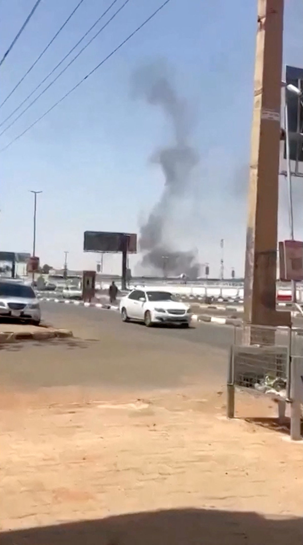 Smoke rises following a drone attack.