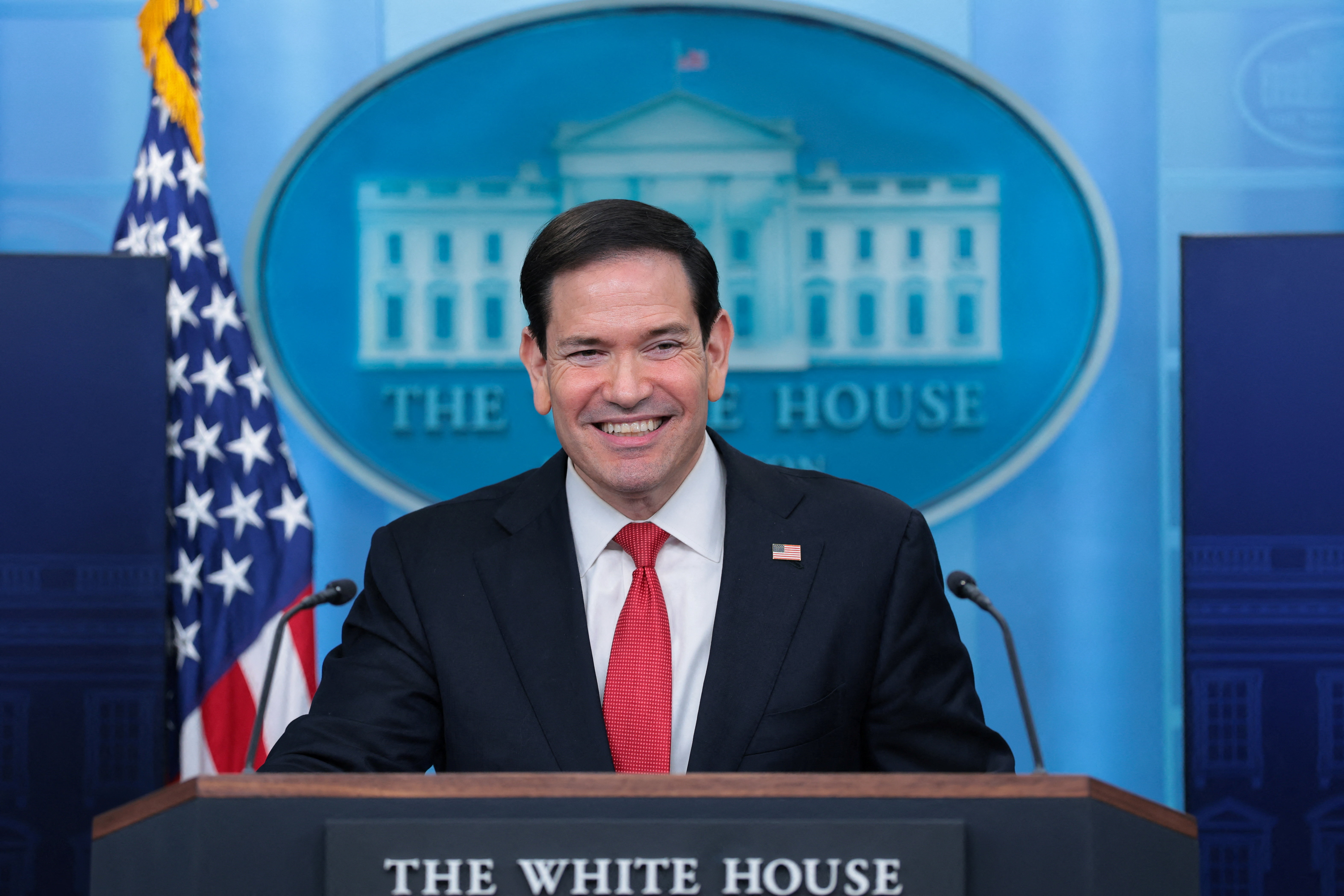 US Secretary of State Marco Rubio holds a news briefing.