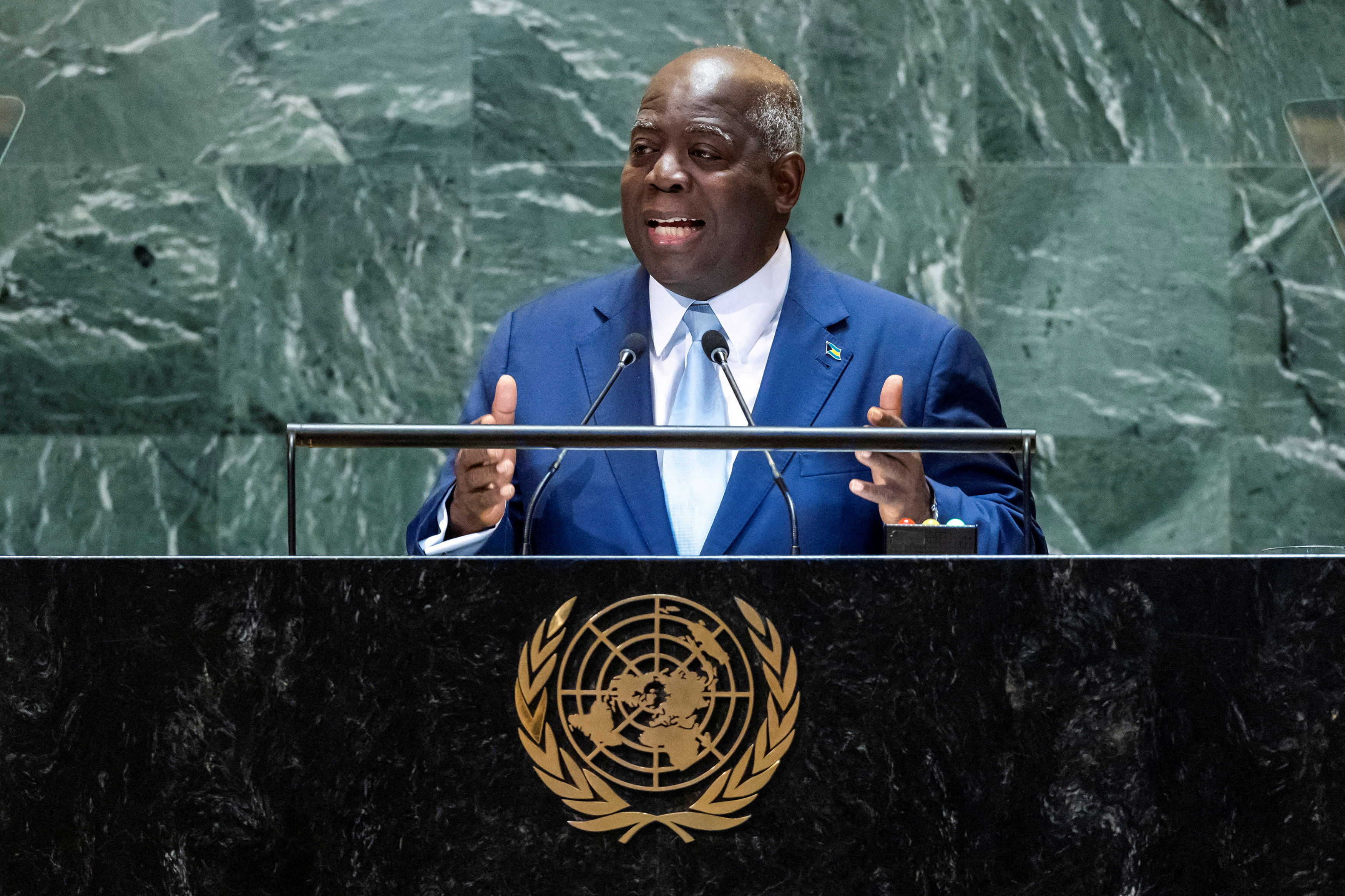 FILE PHOTO: Bahamas's Prime Minister Philip Edward Davis addresses the 79th United Nations General Assembly at U.N. headquarters in New York, U.S., September 27, 2024. REUTERS/Eduardo Munoz/File Photo