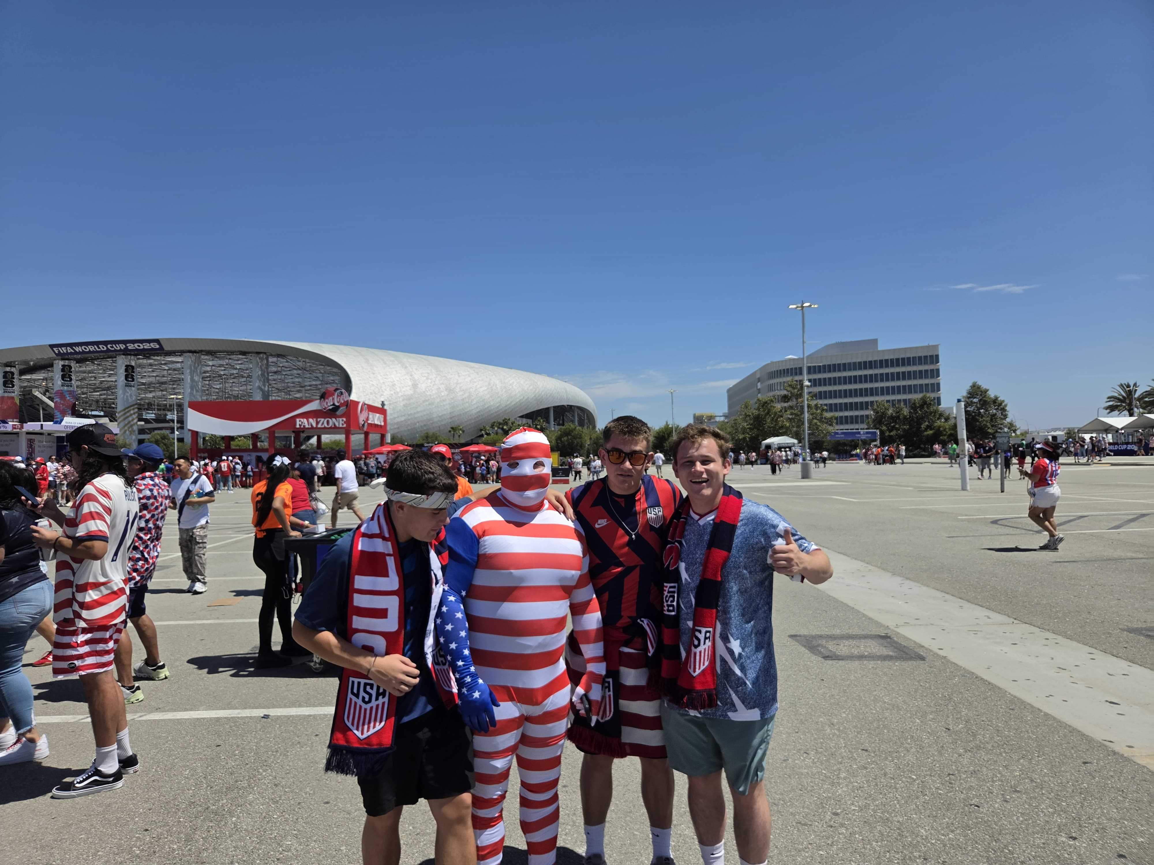 USA fans are seen outside Los Angeles Stadium ahead of the Paraguay match at the World Cup 2026