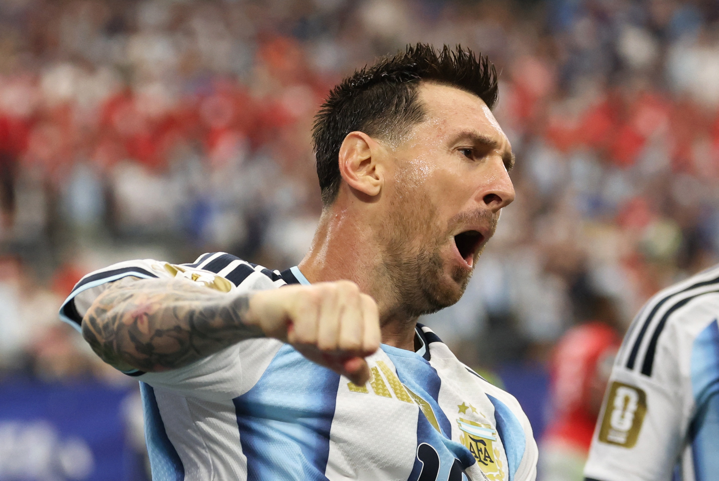 Soccer Football - FIFA World Cup 2026 - Group J - Argentina v Austria - Dallas Stadium, Arlington, Texas, U.S. - June 22, 2026 Argentina's Lionel Messi celebrates scoring their first goal IMAGN IMAGES via Reuters/Troy Taormina