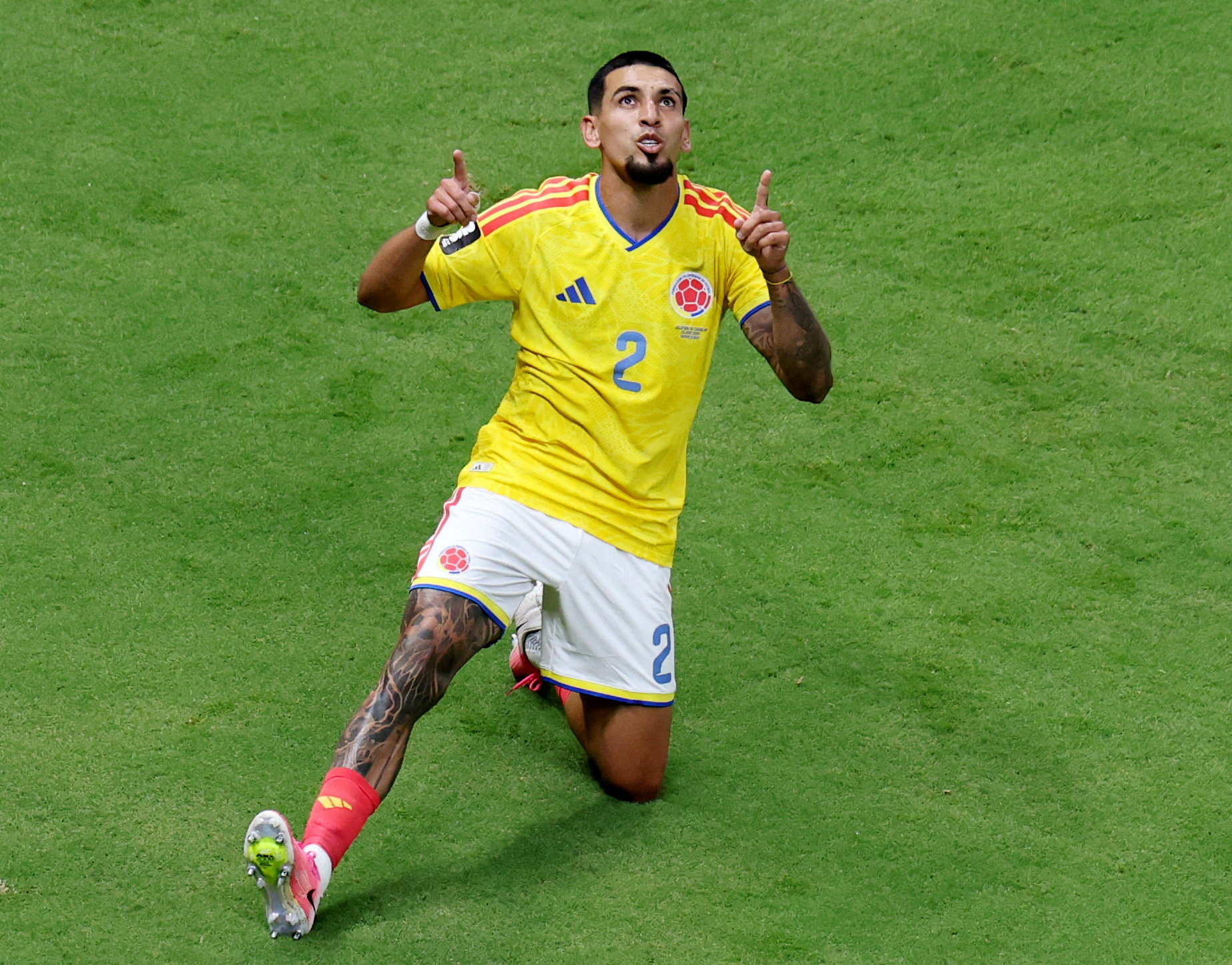 Soccer Football - FIFA World Cup 2026 - Group K - Colombia v DR Congo - Estadio Guadalajara, Guadalajara, Mexico - June 23, 2026 Colombia's Daniel Munoz celebrates scoring their first goal REUTERS/Raquel Cunha TPX IMAGES OF THE DAY