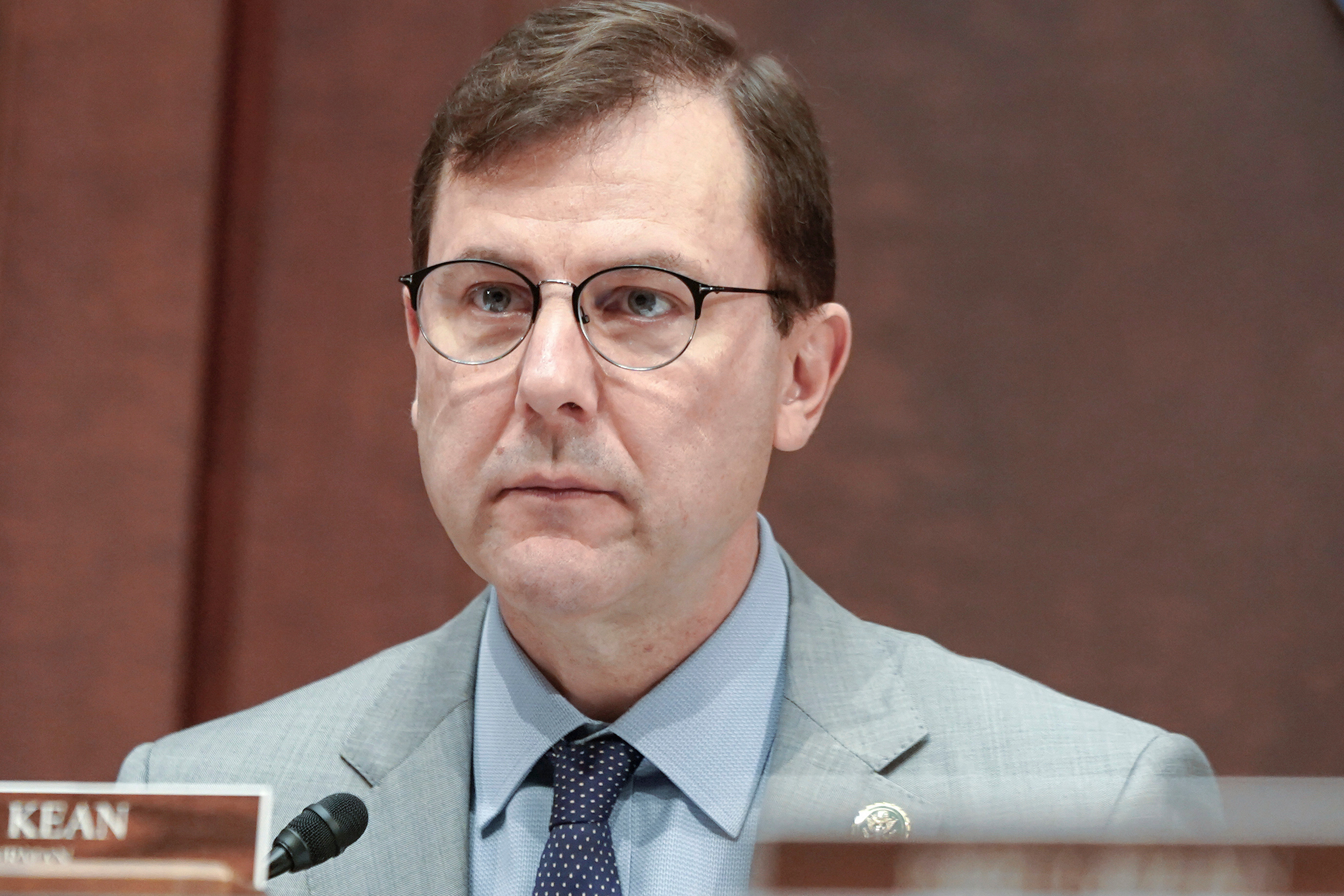 House Representative Tom Kean listens during a House Foreign Affairs subcommittee hearing about Belarus on Capitol Hill, Washington, DC, on December 5, 2023