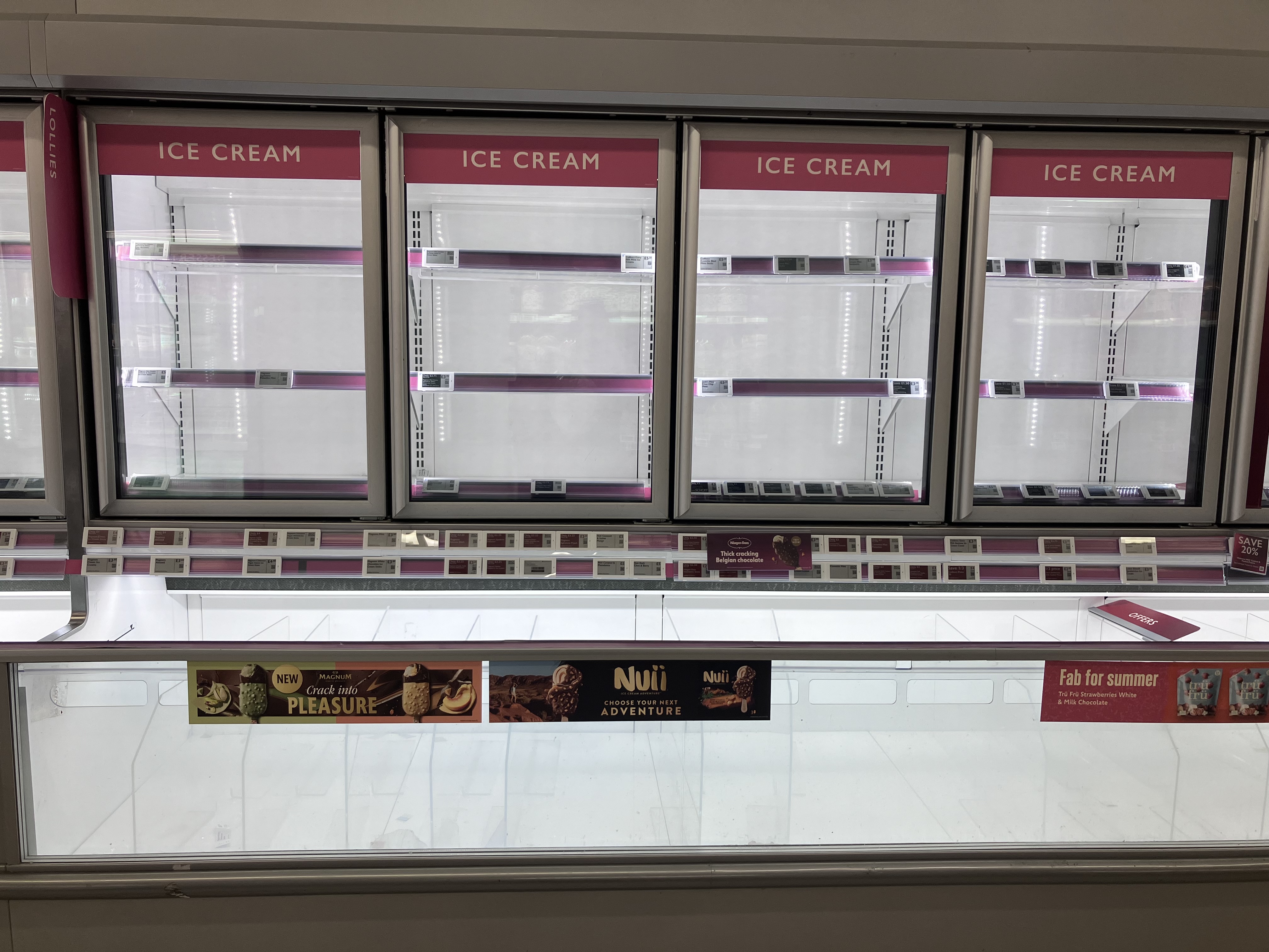 Empty ice cream freezers [Anealla Safdar/Al Jazeera]