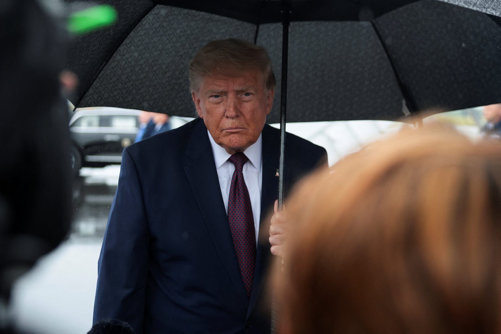U.S. President Donald Trump reacts as he speaks to the media on his arrival at Reading Regional Airport in Reading, Pennsylvania, U.S., June 23, 2026. [Evelyn Hockstein/Reuters]