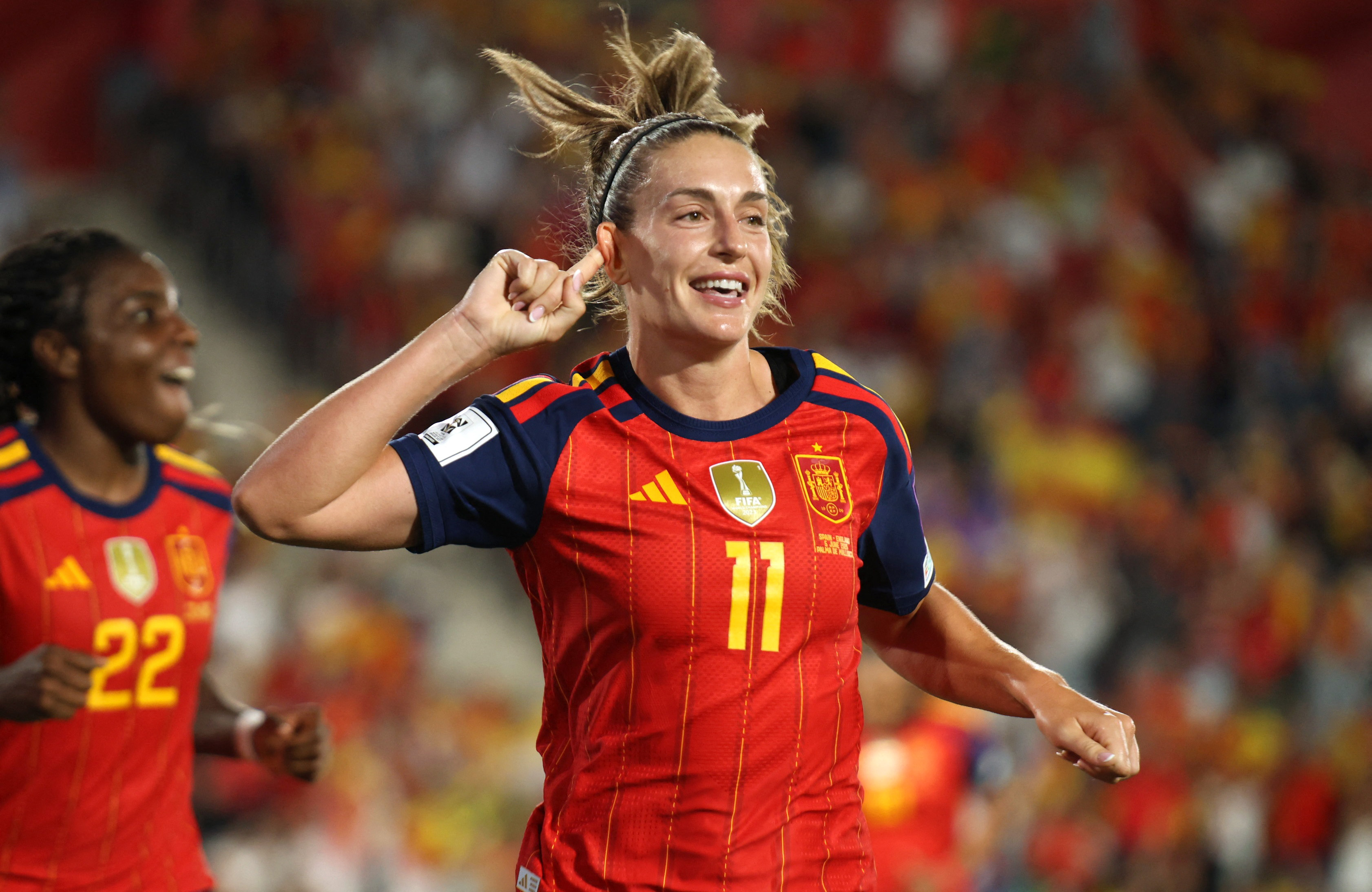Soccer Football - FIFA Women's World Cup - UEFA Qualifiers - Group A3 - Spain v England - Estadi Mallorca Son Moix, Palma de Mallorca, Spain - June 5, 2026 Spain's Alexia Putellas celebrates scoring their third goal REUTERS/Francisco Ubilla