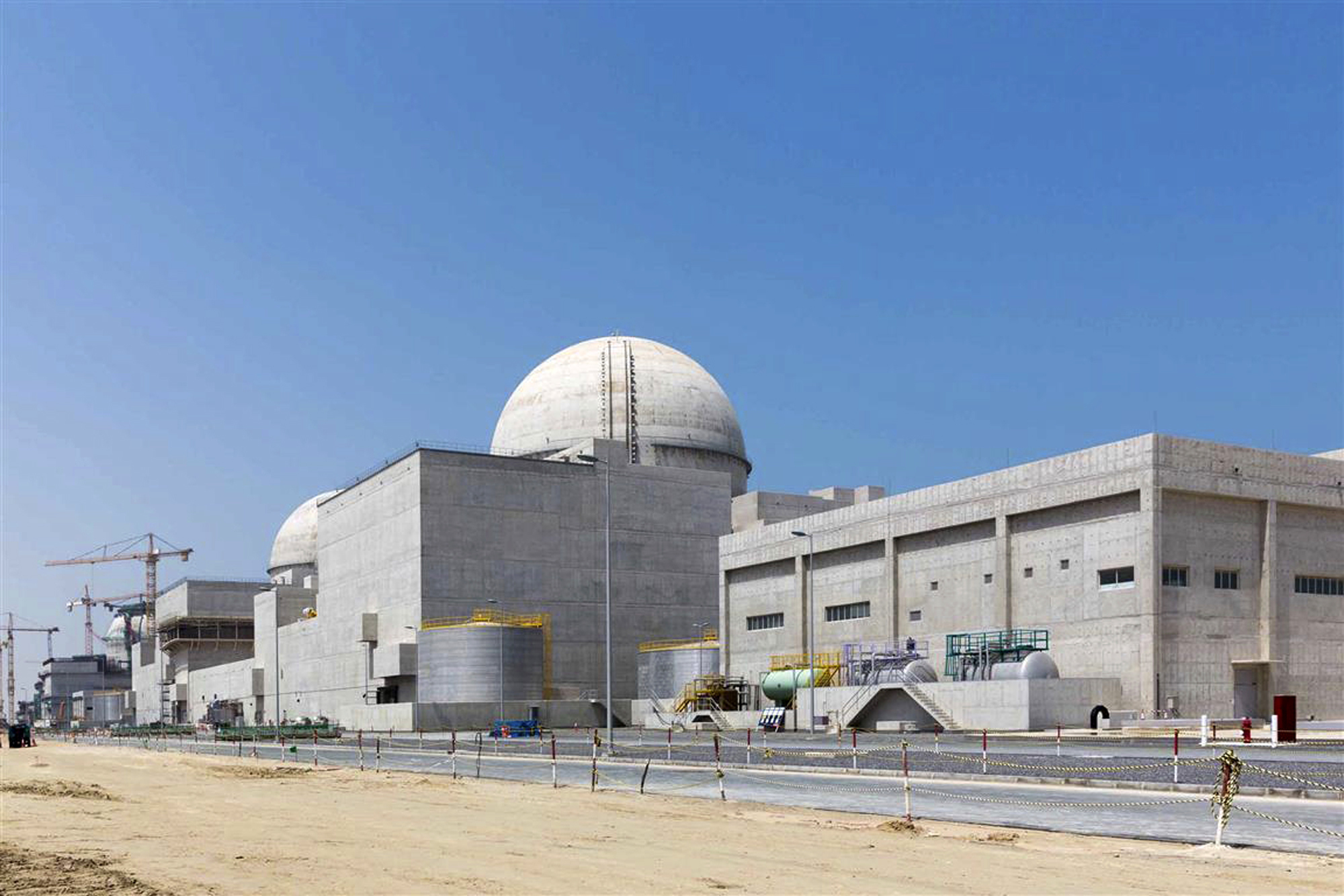 This undated photo released by the UAE’s state-run news agency shows the under-construction Barakah Nuclear Energy Plant in Abu Dhabi’s western desert