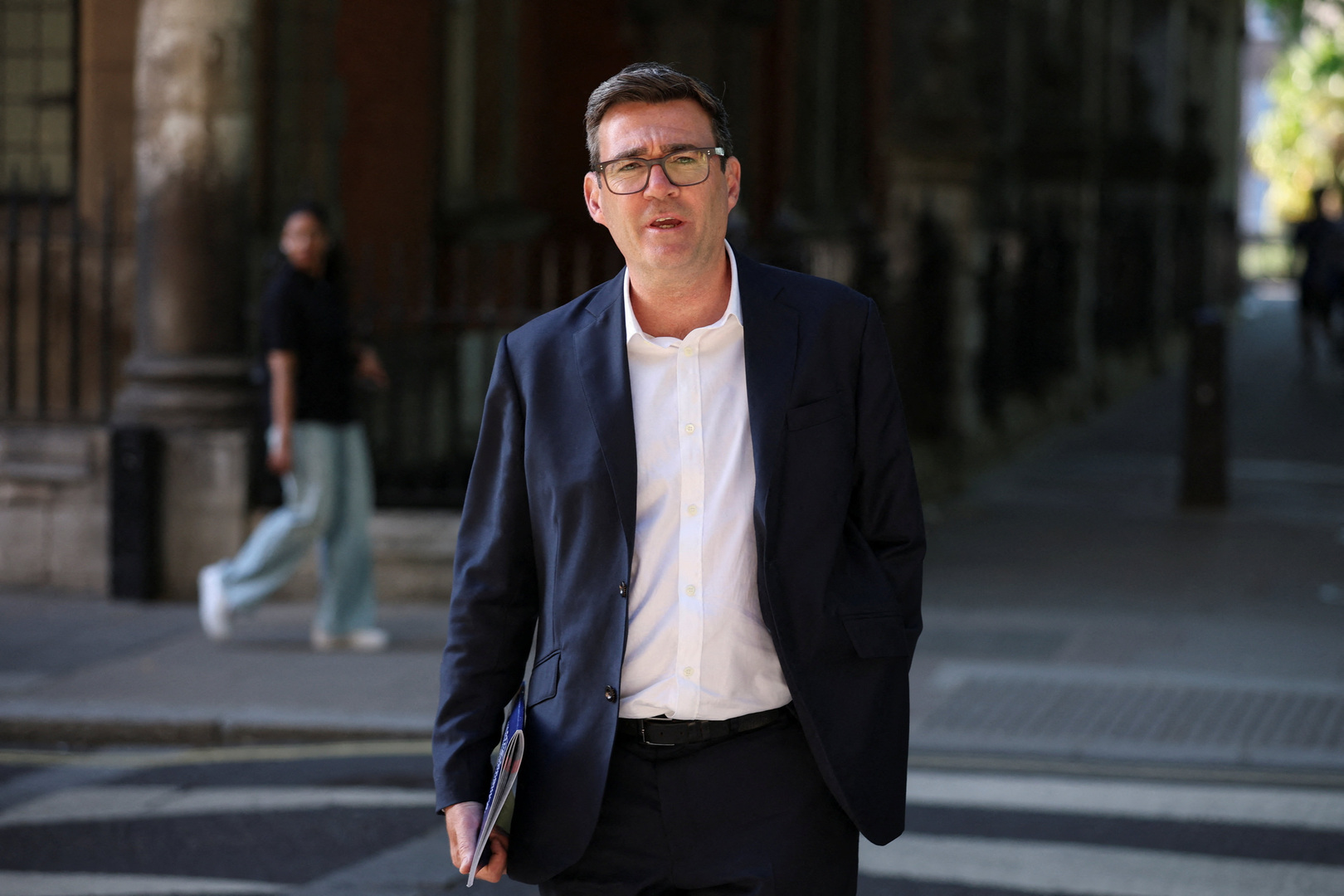 Andy Burnham, British member of parliament (MP) for Makerfield, arrives for a radio interview on LBC's "Tonight with Andrew Marr", in London, Britain, July 2, 2026. [Isabel Infantes/Reuters}