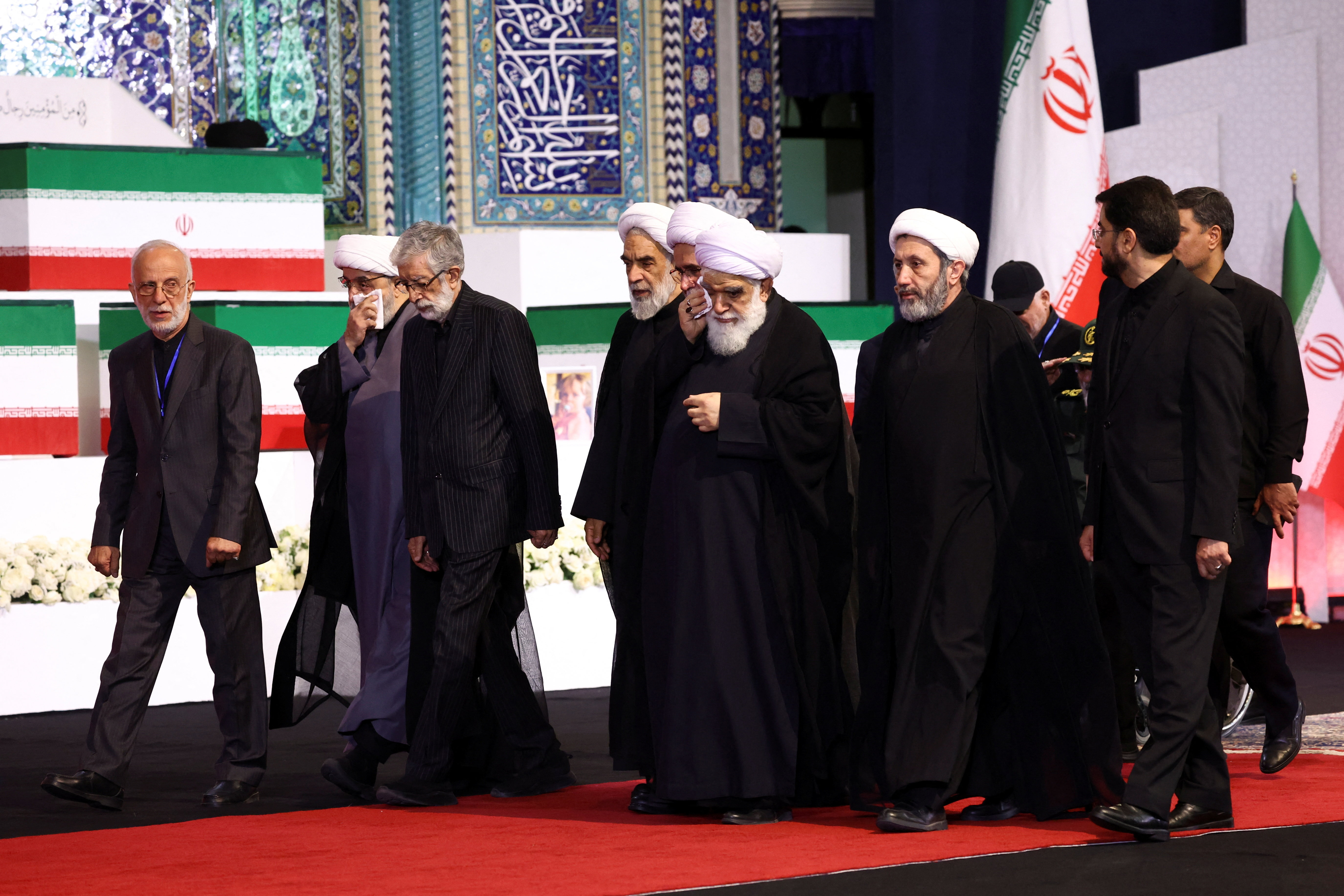 Father-in-law of Iran's Supreme Leader Mojtaba Khamenei, Gholamali Haddad Adel attends a farewell ceremony for Iran's late Supreme Leader Ayatollah Ali Khamenei, who was killed on February 28 during Israeli and U.S. airstrikes on Iran, for international delegates at the Imam Khomeini Grand Mosalla in Tehran, Iran July 3, 2026. Majid Asgaripour/WANA (West Asia News Agency) via REUTERS ATTENTION EDITORS - THIS PICTURE WAS PROVIDED BY A THIRD PARTY. ISRAEL OUT. NO COMMERCIAL OR EDITORIAL SALES IN ISRAEL. NO ACCESS FOR ISRAELI MEDIA. NO USE BBC PERSIAN. NO USE VOA PERSIAN. NO USE MANOTO. NO USE IRAN INTERNATIONAL. NO USE RADIO FARDA. DIGITAL: NO USE BBC PERSIAN. NO USE VOA PERSIAN. NO USE MANOTO. NO USE IRAN INTERNATIONAL. NO USE RADIO FARDA.
