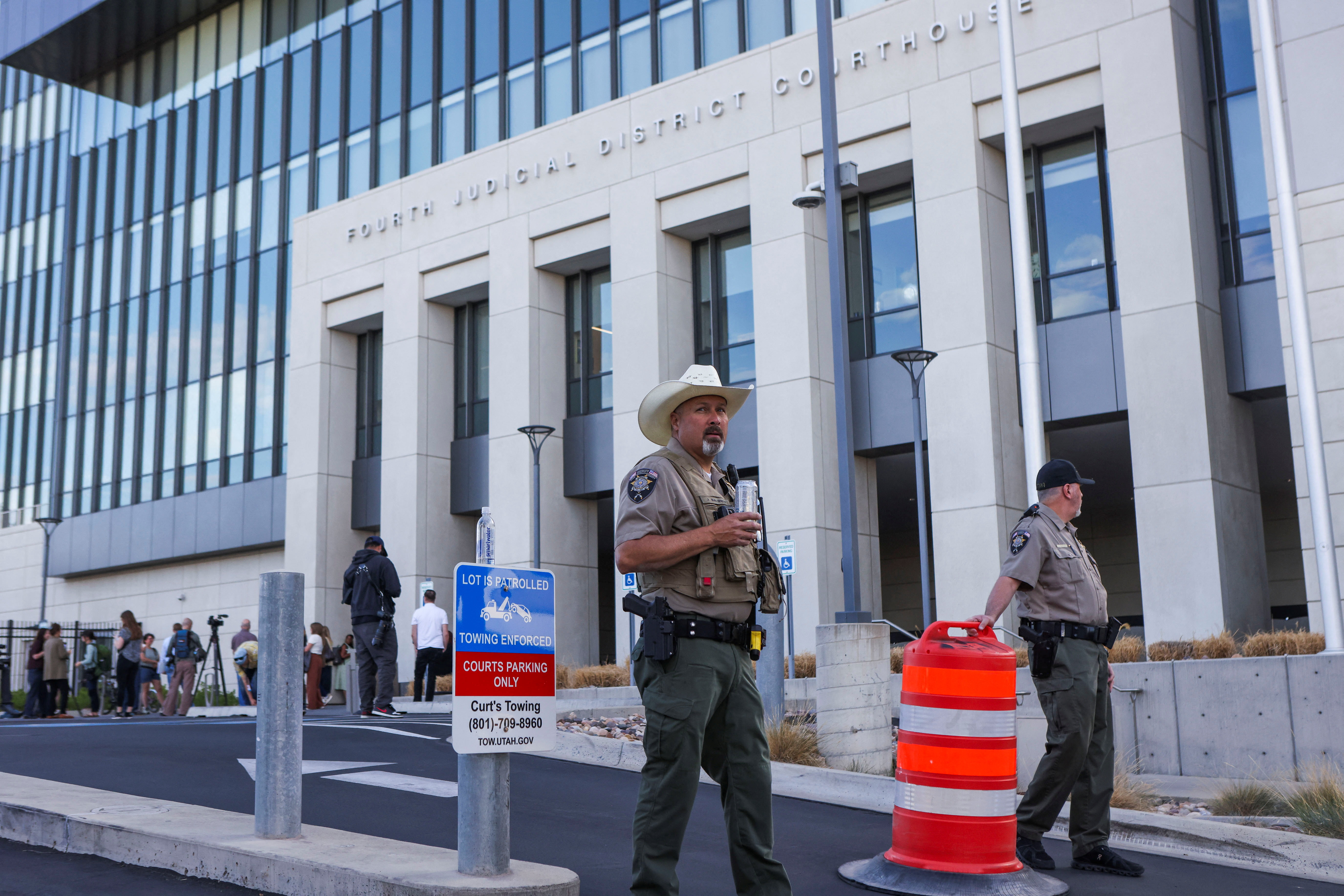 Law enforcement officers stand guard before a preliminary hearing for Tyler Robinson, the man accused of killing conservative activist Charlie Kirk, in Provo, Utah, U.S., July 6, 2026. REUTERS/Jim Urquhart