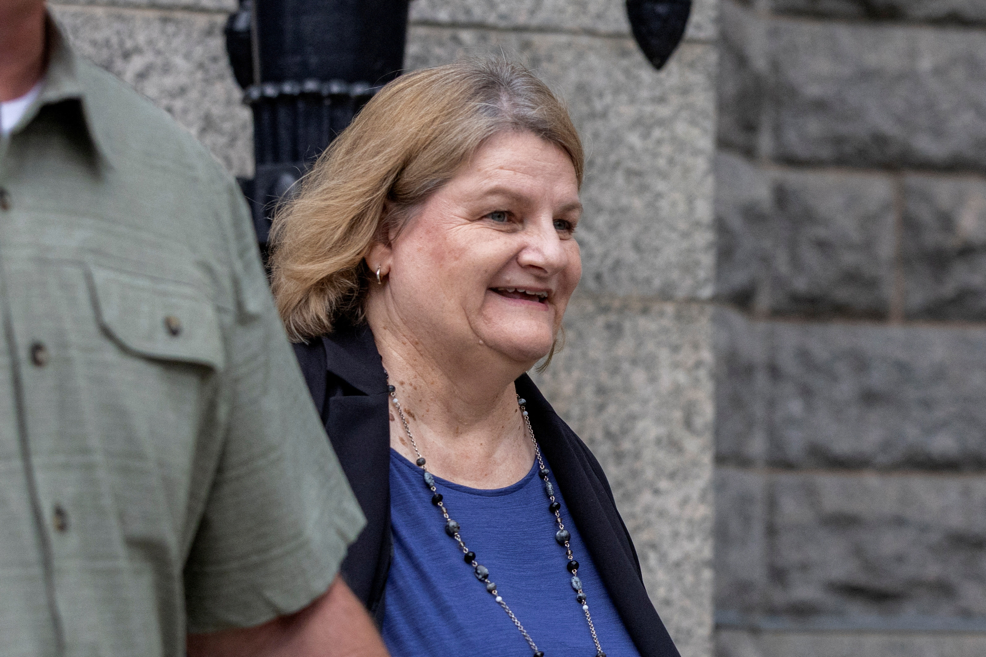 FILE PHOTO: Milwaukee County Judge Hannah Dugan, charged with obstructing an immigration arrest, leaves after appearing in court, in Milwaukee, Wisconsin, U.S. May 15, 2025. REUTERS/Jim Vondruska/File Photo