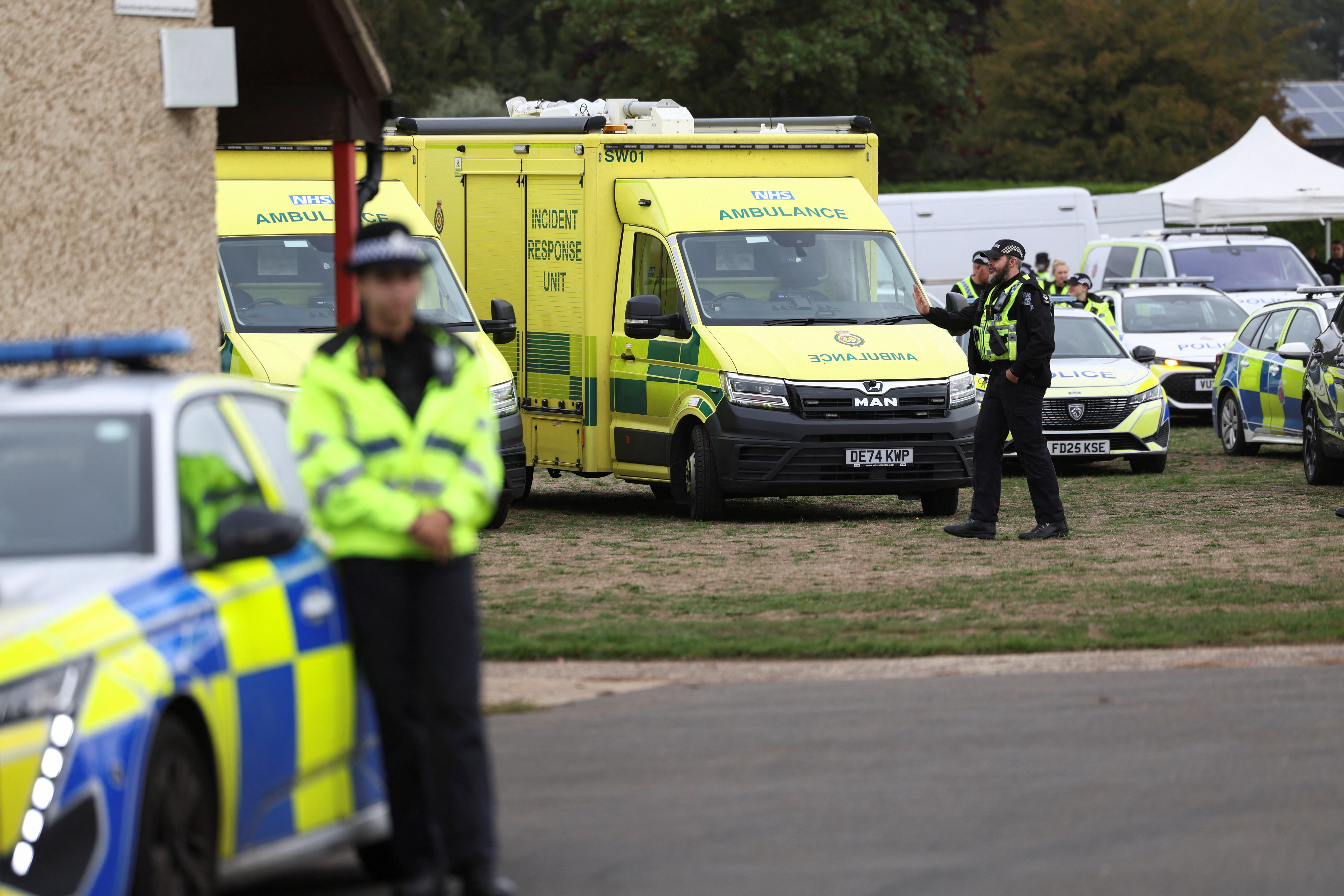 Emergency vehicles near RAF Fairford in Gloucestershire, UK