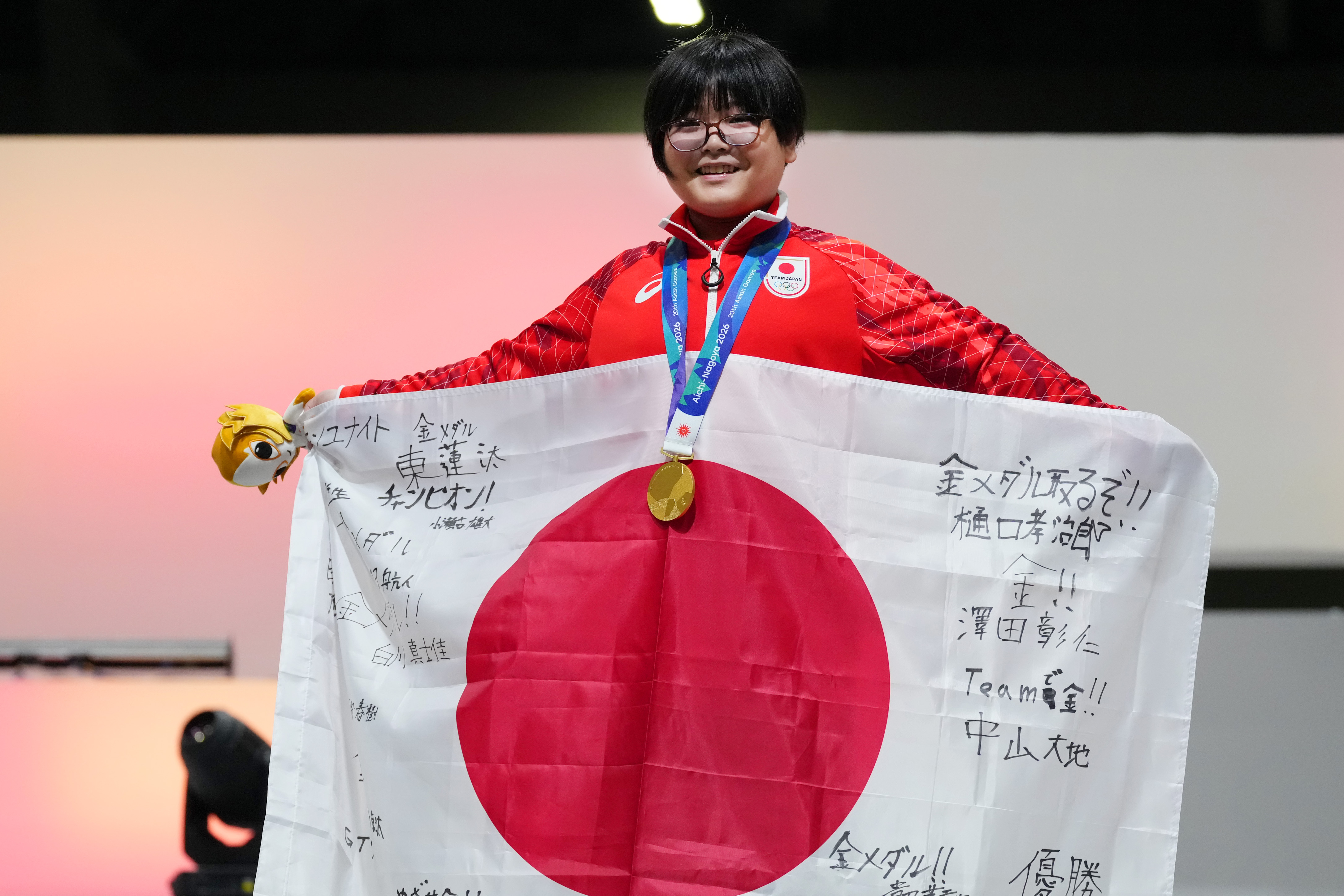 Gold medalist Yuki Kurihara of Japan poses after the medal ceremony for the Esports Puzzle [Puyo Puyo Champions] on day seven of the 20th Asian Games Aichi-Nagoya at Aichi Sky Expo on September 26, 2026 in Tokoname, Aichi, Japan. Kurihara becomes the youngest gold medalist at the Asian Games at the age of 11. (Photo by Toru Hanai/Getty Images)