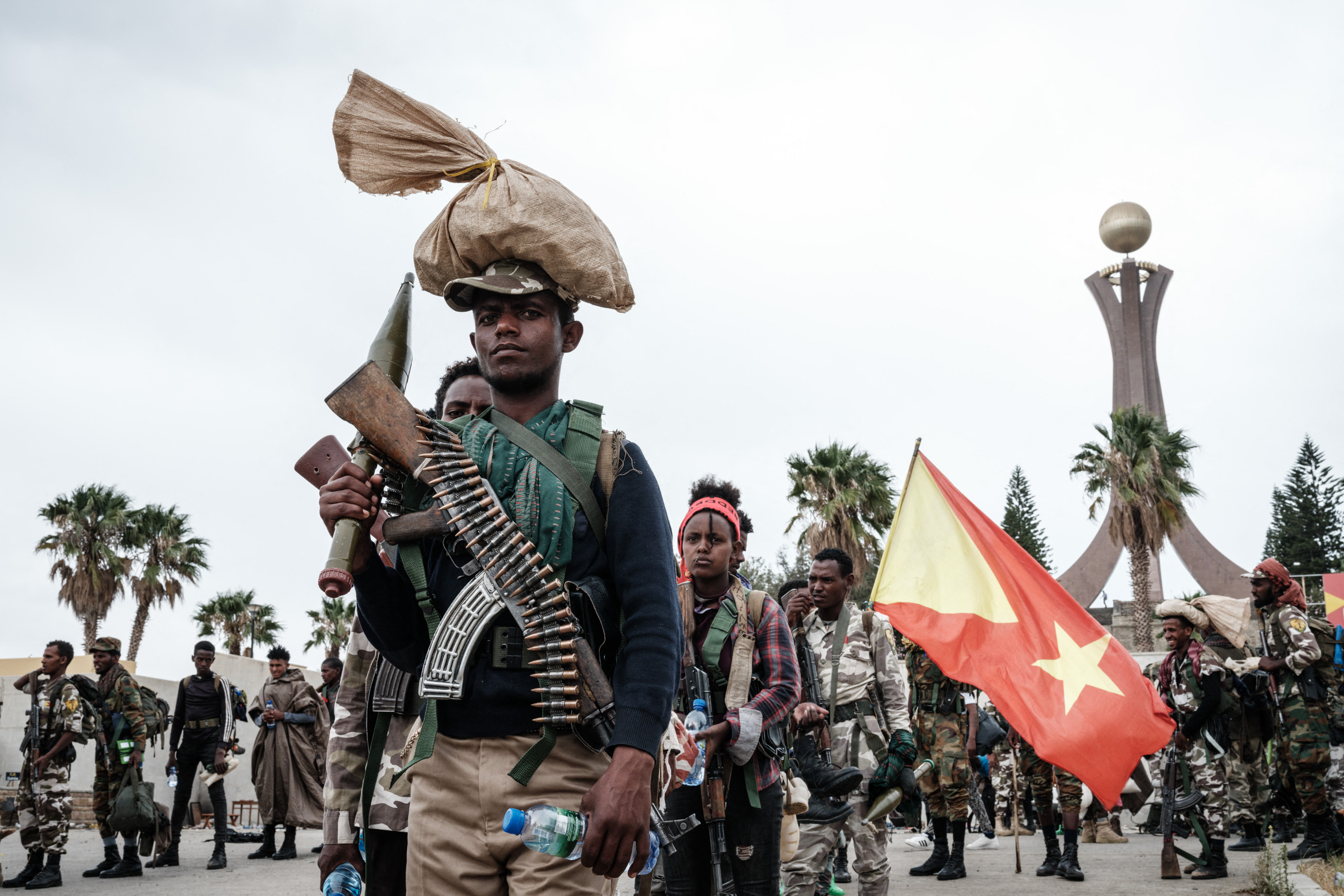 (FILES) Tigray People's Liberation Front (TPLF) fighters prepare to leave for another field at Tigray Martyr's Memorial Monument Center in Mekele, the capital of Tigray region, Ethiopia, on June 30, 2021.