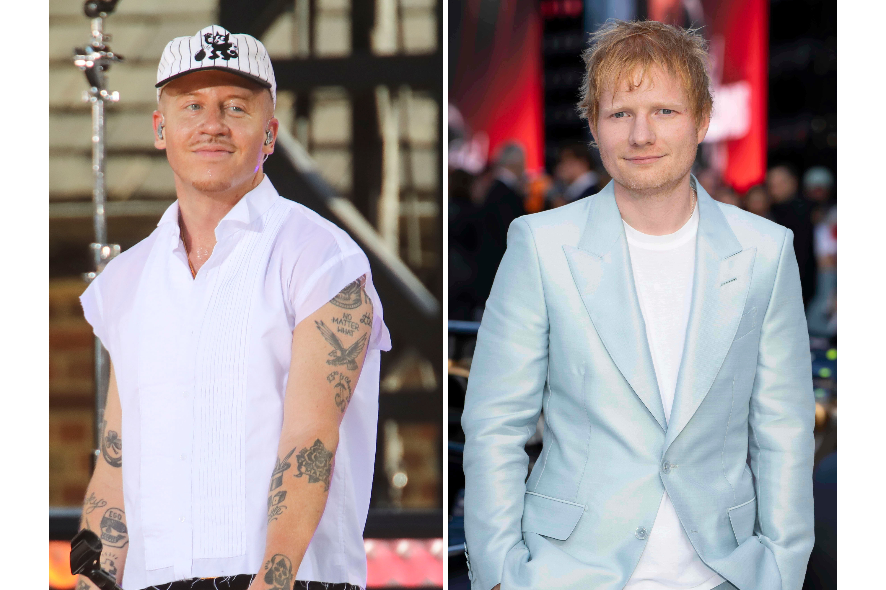Recording artist Macklemore and Ed Sheeran [File: AP]