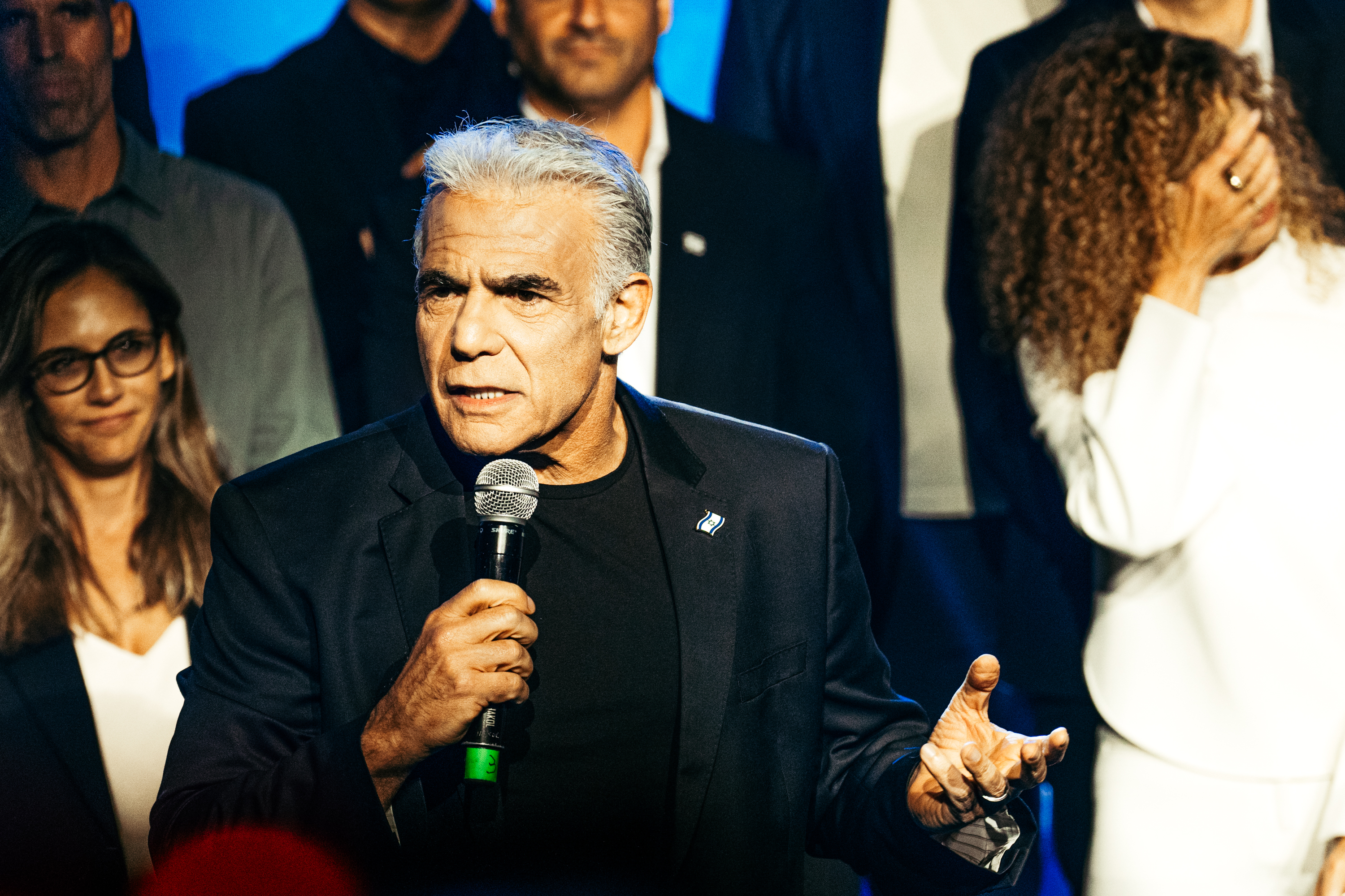TEL AVIV, ISRAEL - SEPTEMBER 6: Opposition leader and former Israeli prime minister Yair Lapid speaks as candidates look on during a B'Yachad (Together) party event on September 6, 2026 in Tel Aviv, Israel. Former Israeli prime minister Naftali Bennett and opposition leader Yair Lapid announced on April 26, 2026, they will run on a joint list in this year's elections, in a move aimed at unseating incumbent Benjamin Netanyahu. (Photo by Erik Marmor/Getty Images)