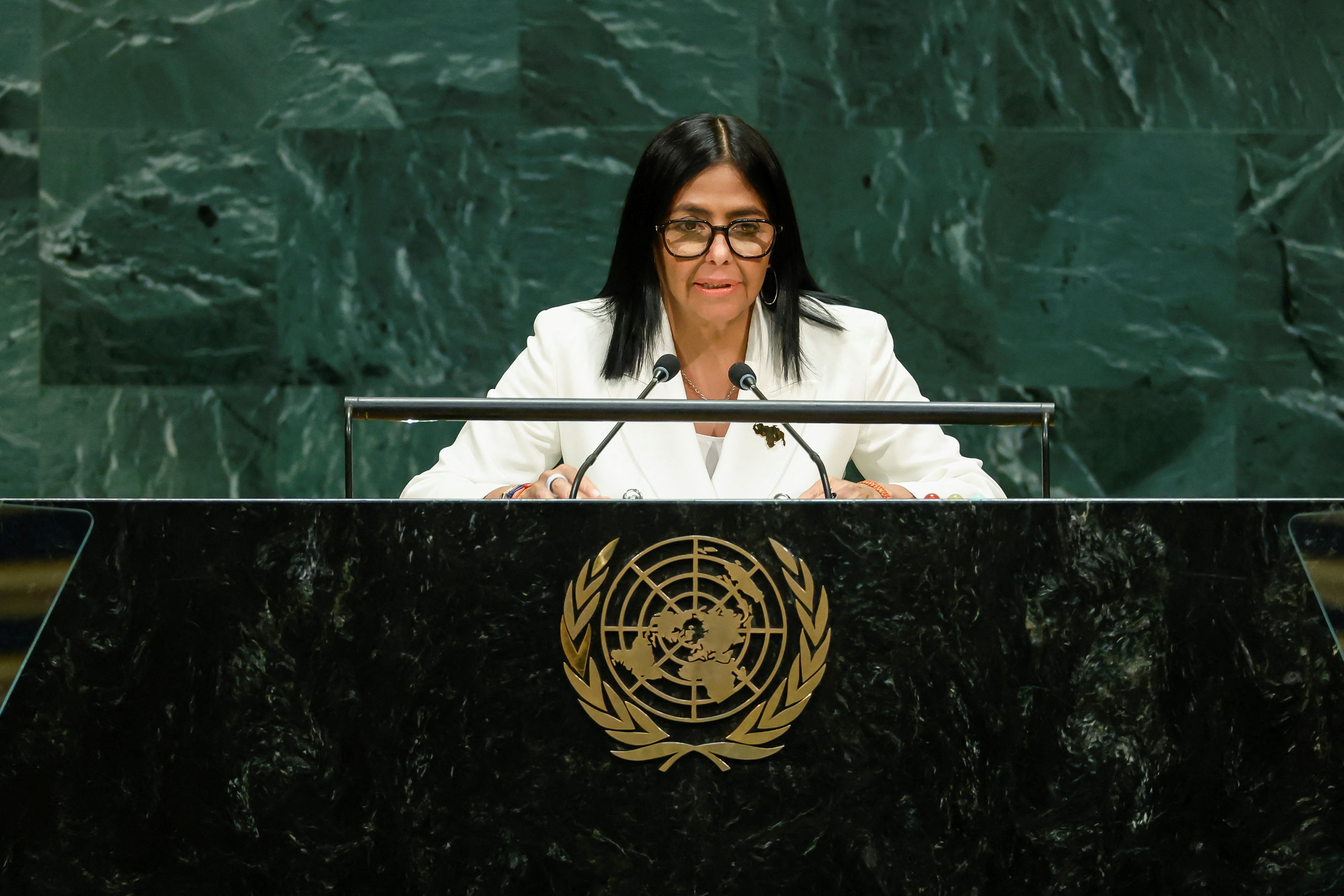 Venezuela's interim President Delcy Rodriguez addresses the 81st United Nations General Assembly at UN headquarters in New York City, US, September 23, 2026. REUTERS/Eduardo Munoz TPX IMAGES OF THE DAY