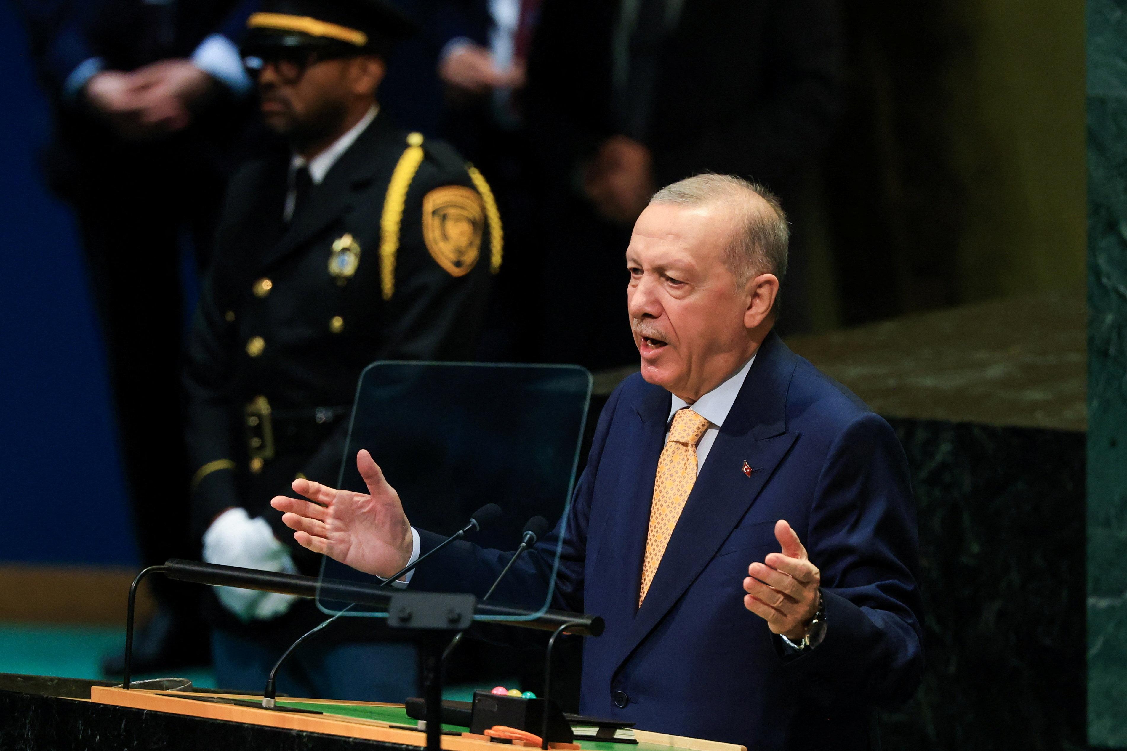 Turkey's President Recep Tayyip Erdogan addresses the 81st United Nations General Assembly at UN headquarters in New York City, US, September 22, 2026. REUTERS/Brendan McDermid