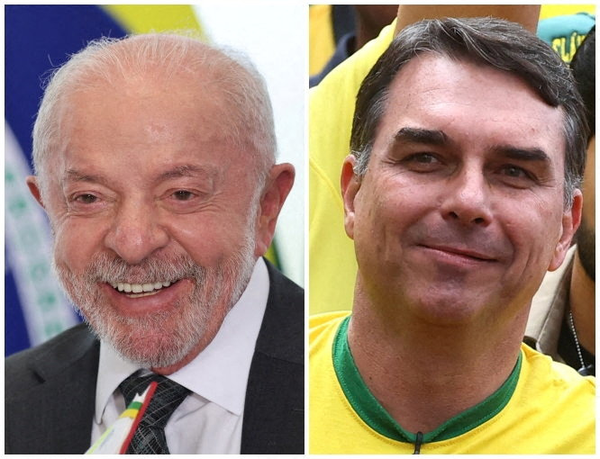 A combination image shows Brazil's President Luiz Inacio Lula da Silva (left) reacts during a ceremony at the Planalto Palace in Brasilia, Brazil, September 4, 2026, and Brazilian presidential candidate and Senator Flavio Bolsonaro (right) attends a campaign event for the 2026 presidential election, at Copacabana beach in Rio de Janeiro, Brazil, August 16, 2026. REUTERS/Adriano Machado and Pilar Olivares