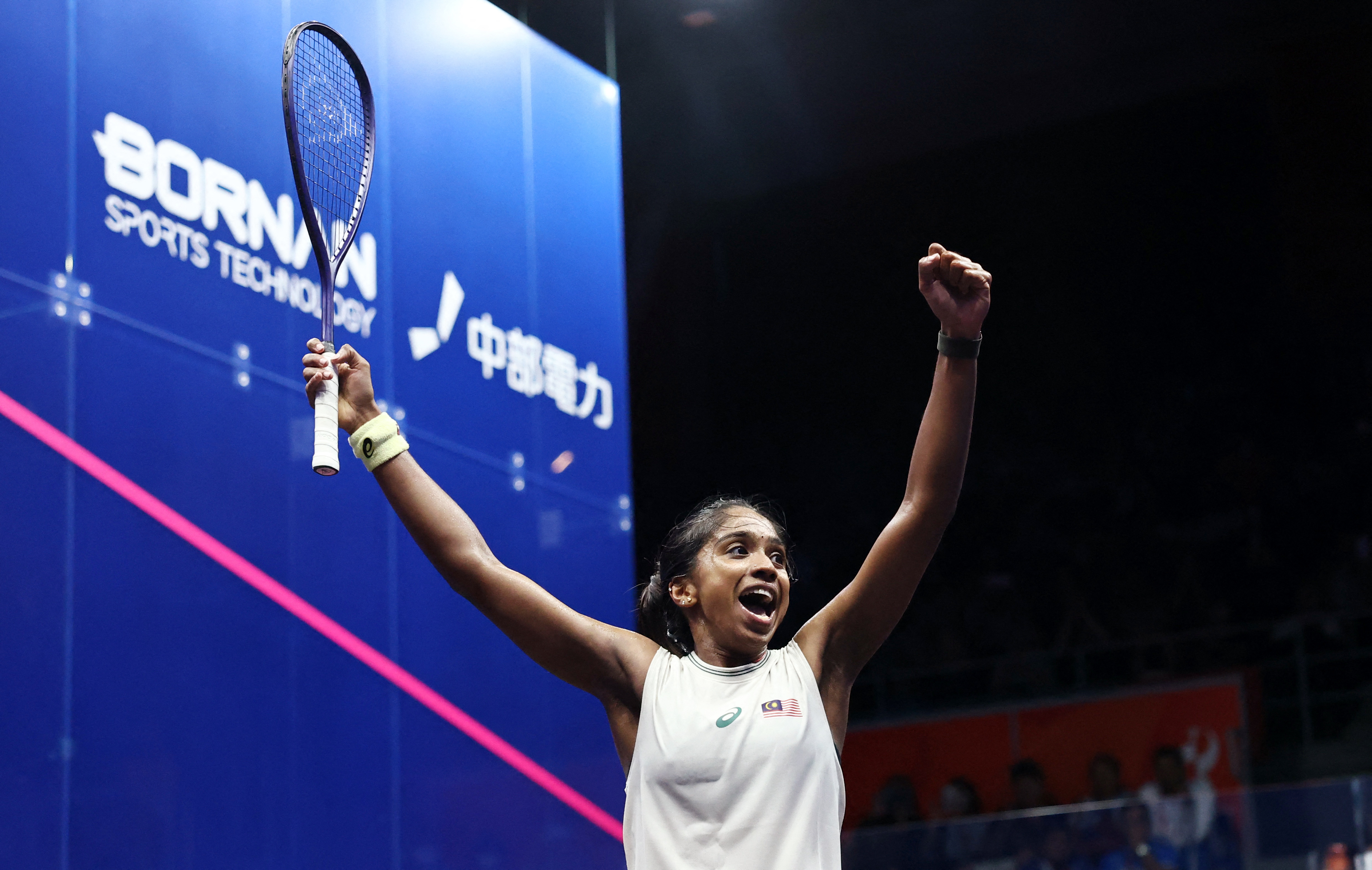 Asian Games - Aichi-Nagoya 2026 - Squash - Takeda Teva Ocean Arena, Nagoya, Japan - September 27, 2026 Malaysia's Sivasangari Subramaniam celebrates after winning the Women's Singles Gold Medal Match against India's Anahat Singh REUTERS/Chalinee Thirasupa