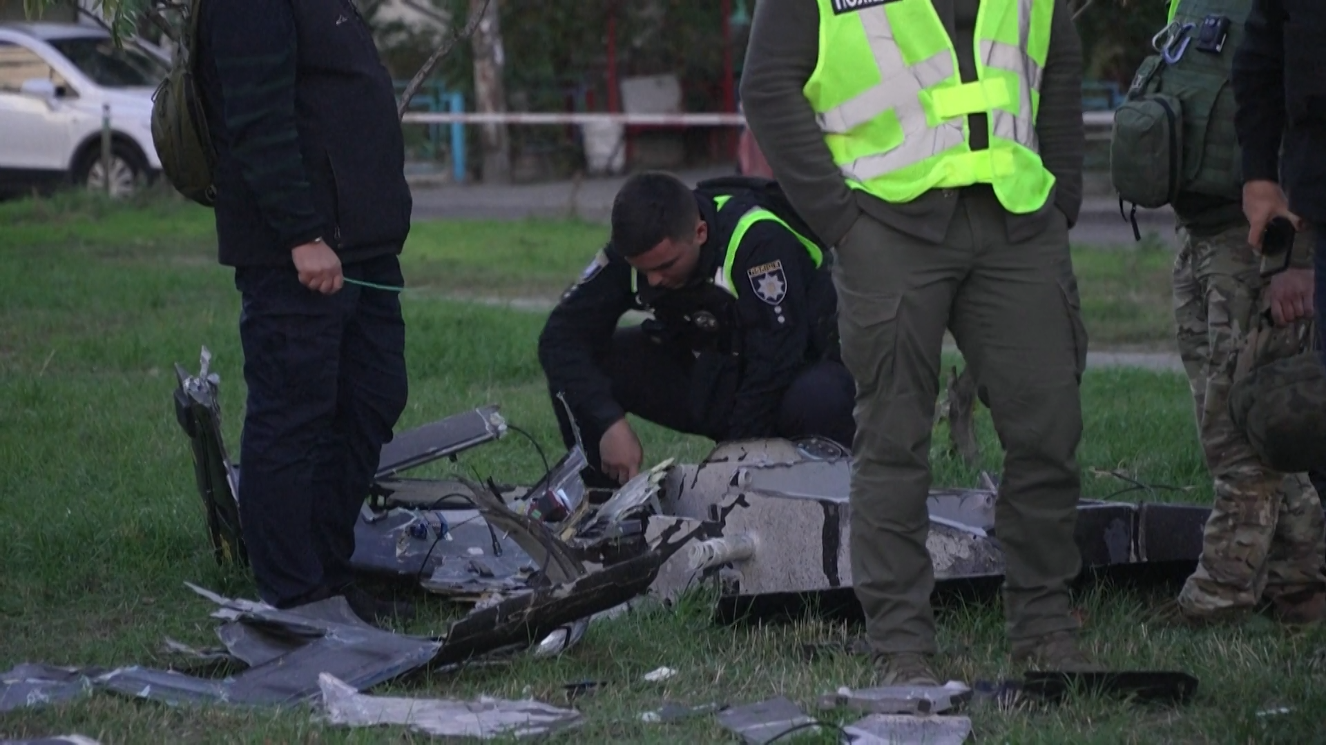 Russian drone in Kyiv playground