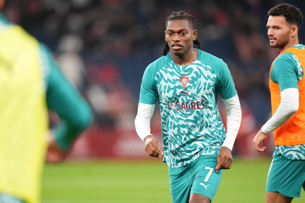 Rafael Leao of Portugal warms before the UEFA Nations League match Denmark against Portugal